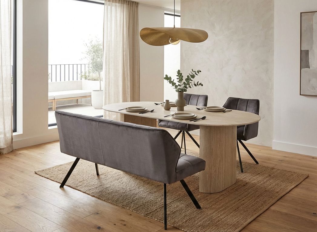 Set Essgruppe Polsterbank Raster + 2 Armlehnstühle Samt Anthrazit