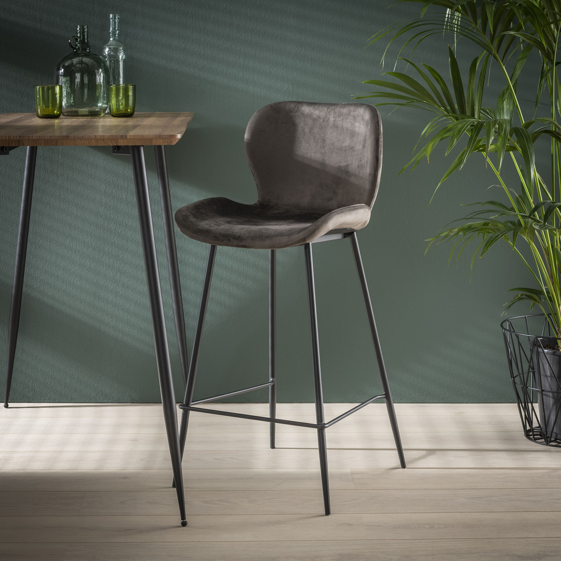 Retro Barhocker Barstuhl Velvet Samt Anthrazit