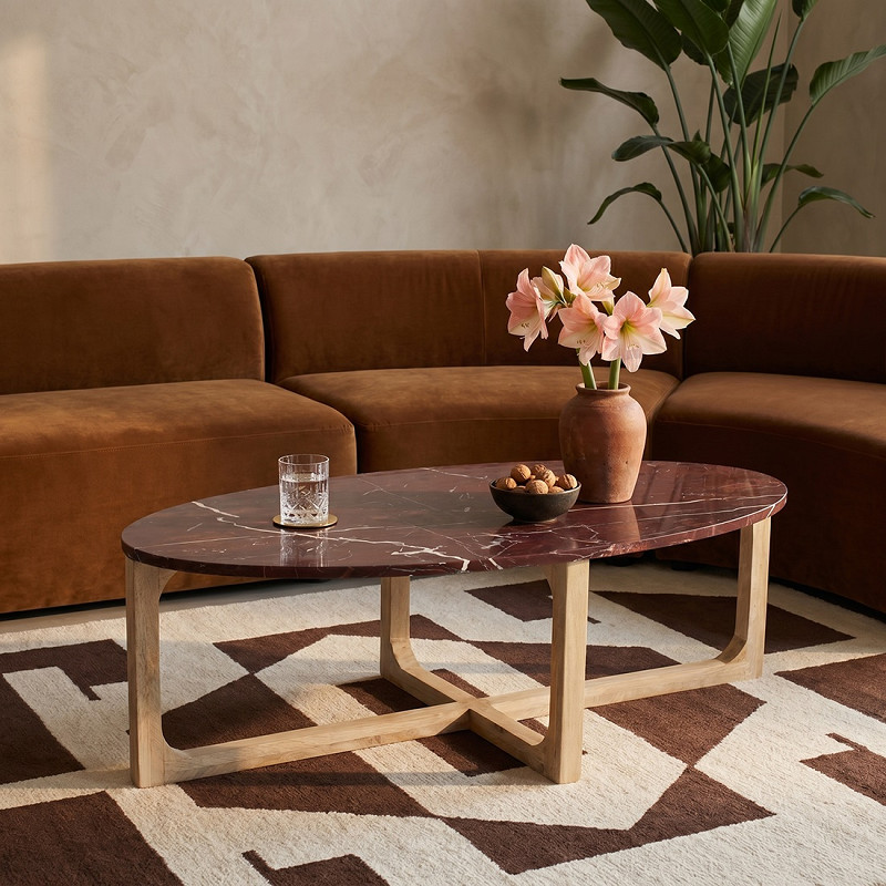 Retro Couchtisch Marble Marmor Holz oval verschiedene Maserungen