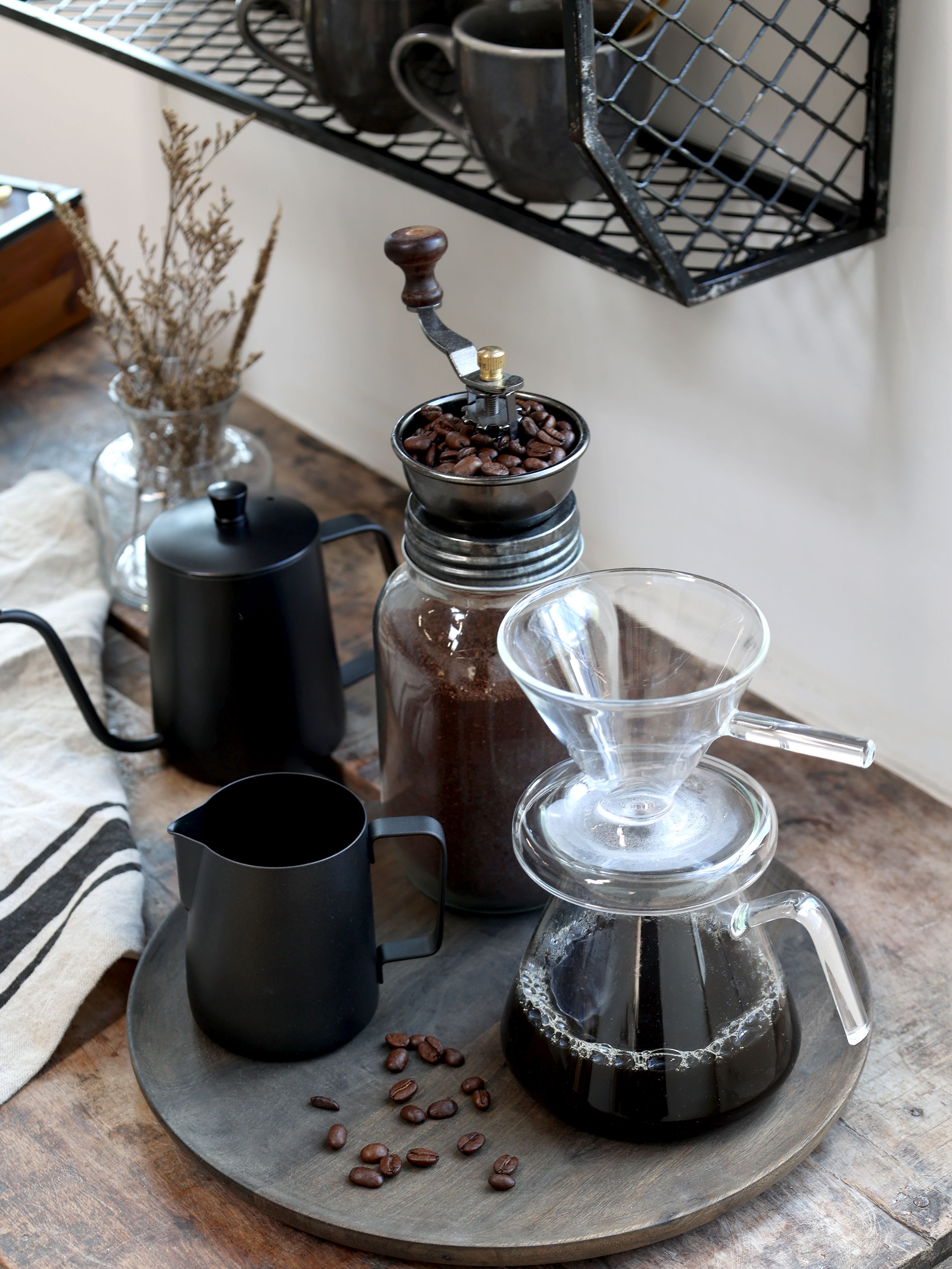 Vintage 2er Set Kaffeebereiter und Kaffeemühle Glas
