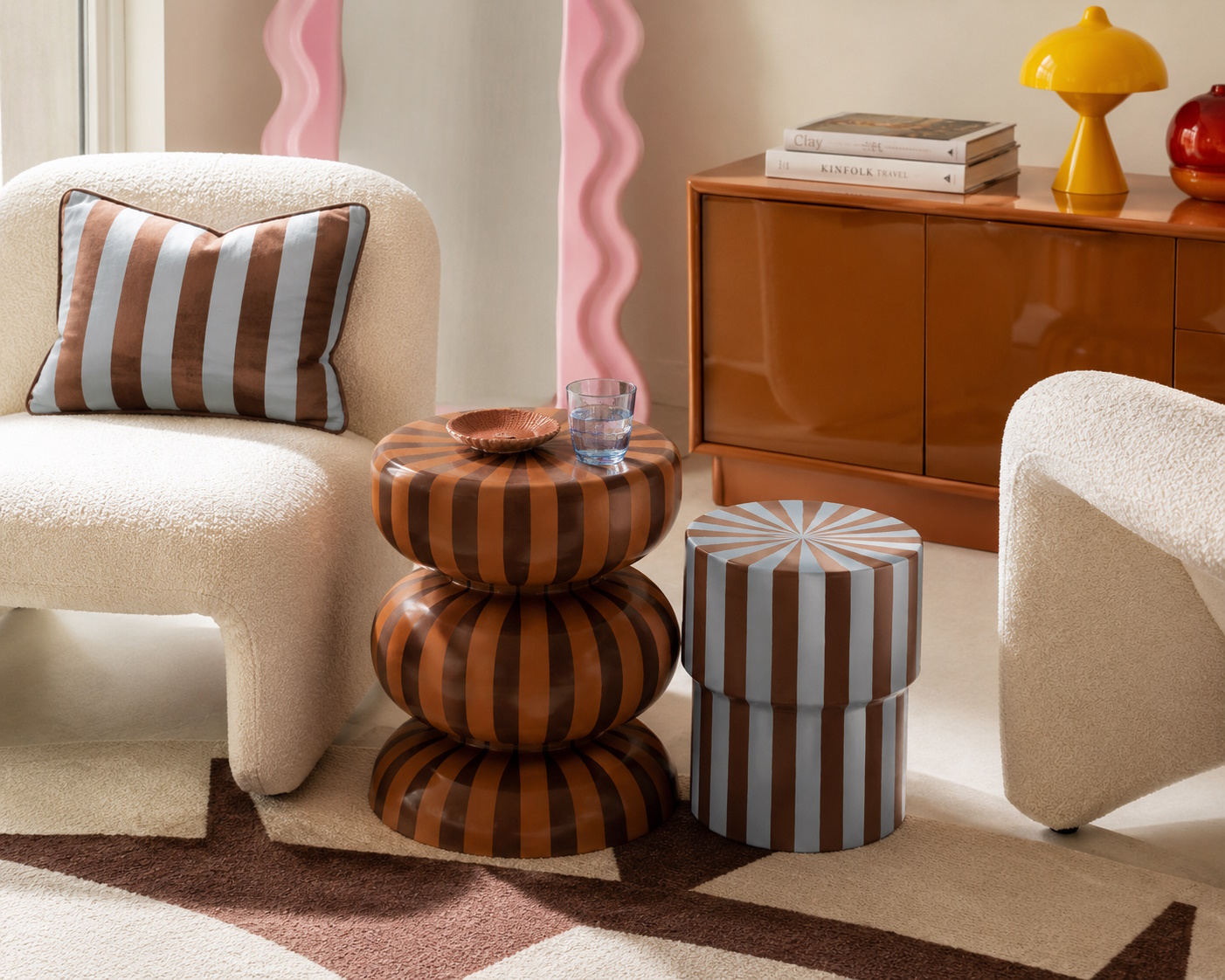Retro Beistelltisch Stripes Metall Hochglanz