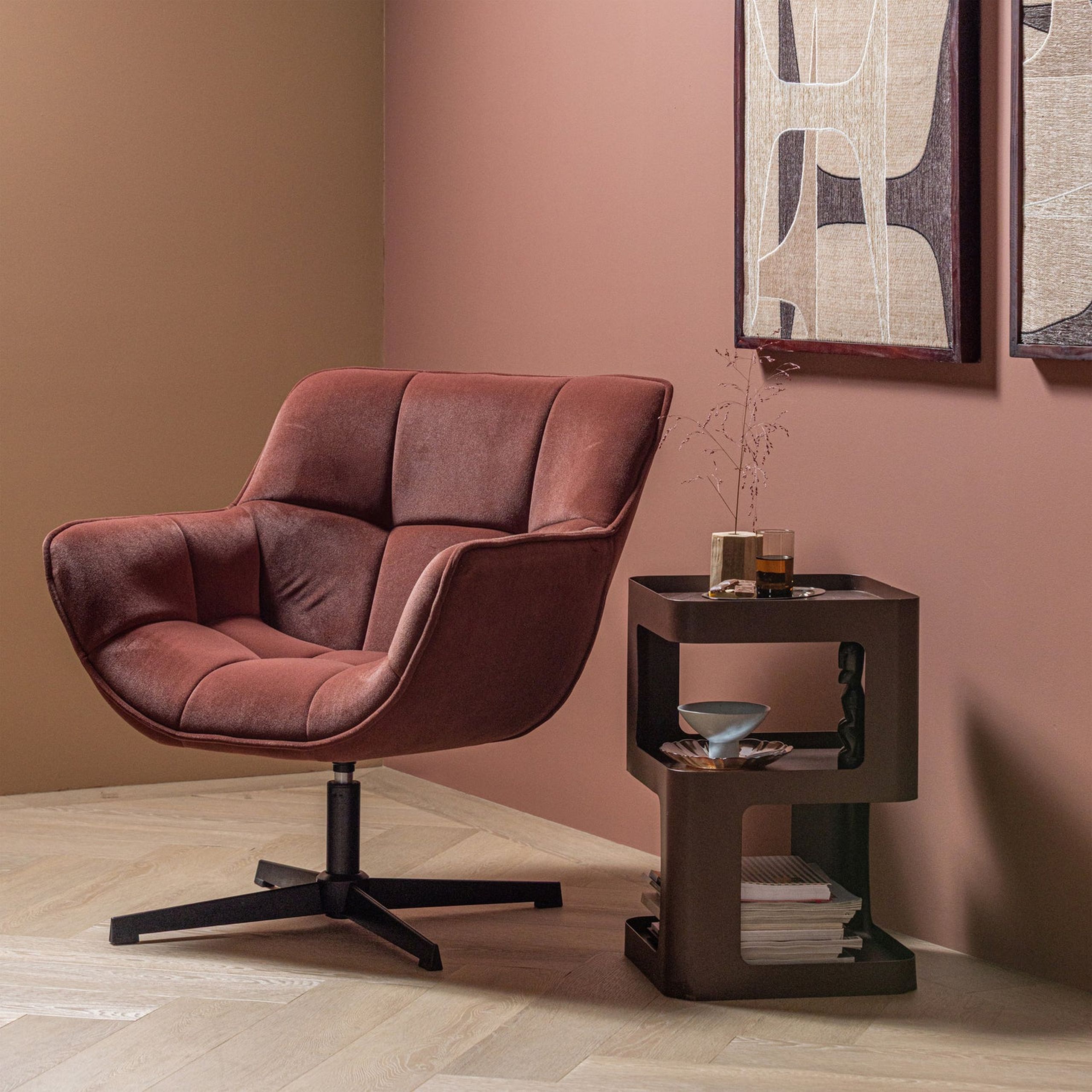 Retro Beistelltisch Couchtisch Nachttisch Riv Metall Lila/Braun