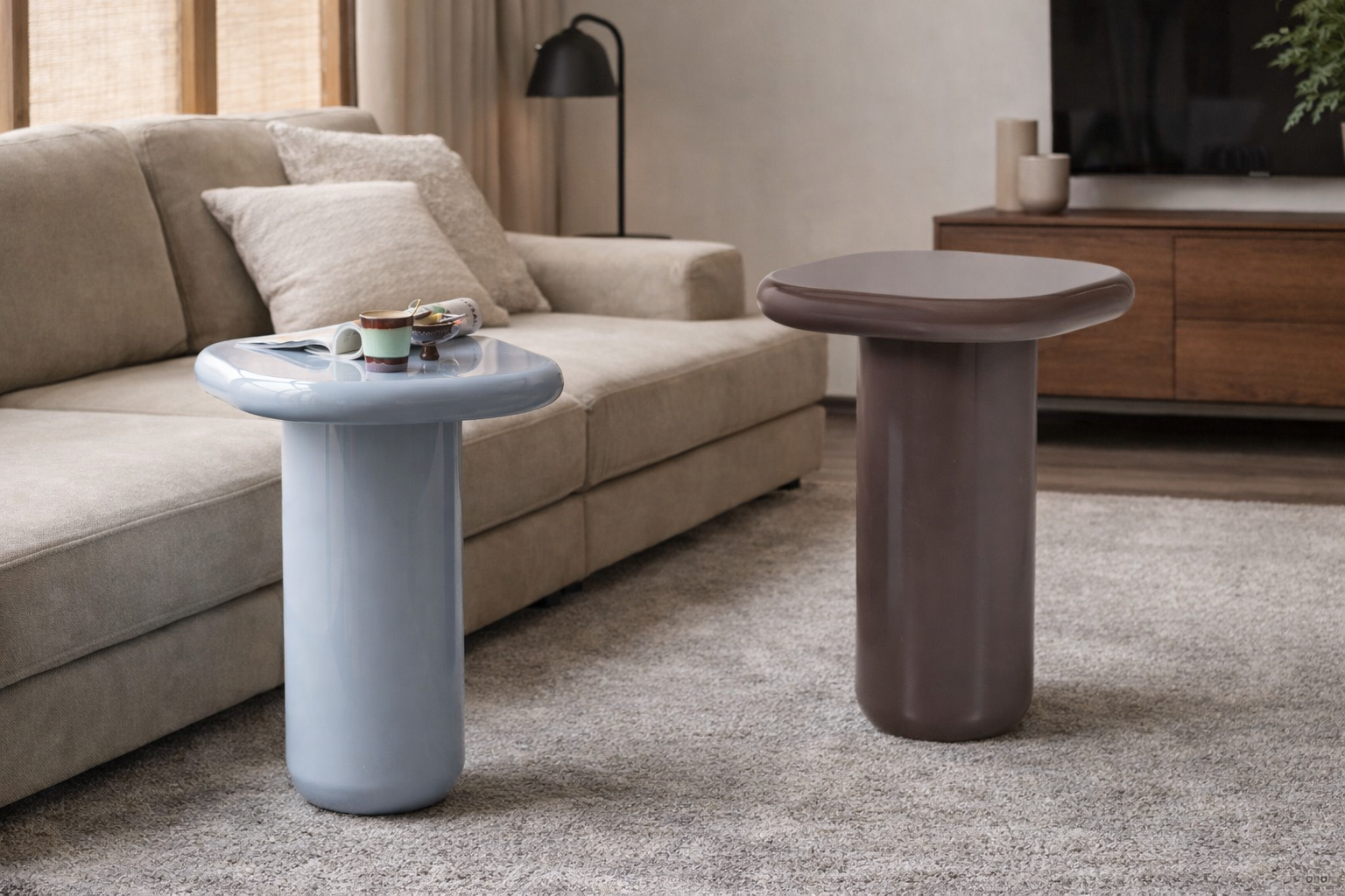 Retro Beistelltisch Zava Hochglanz-Finish Hellblau