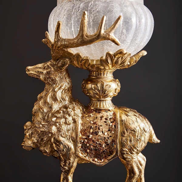 Dekofigur Vorratsdose Hirsch Gold mit Glasschale