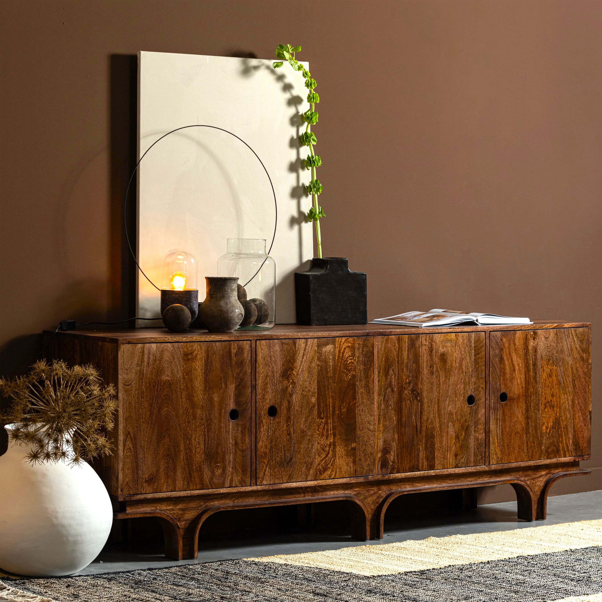 Retro Sideboard Kommode Staes Mangoholz 4 Türen 200 cm