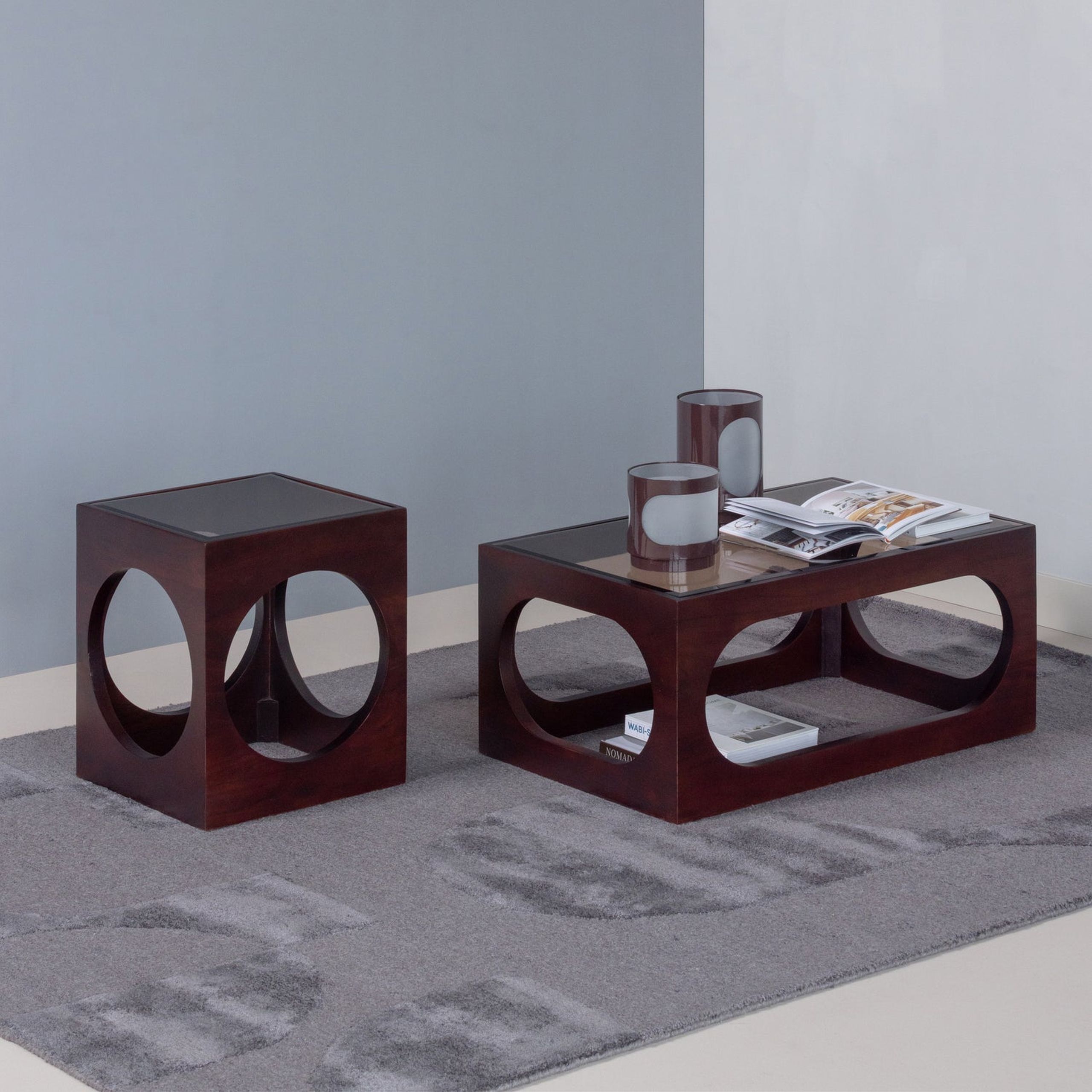 Retro Couchtisch Trax Akazienholz Glasplatte Quadratisch oder Rechteckig