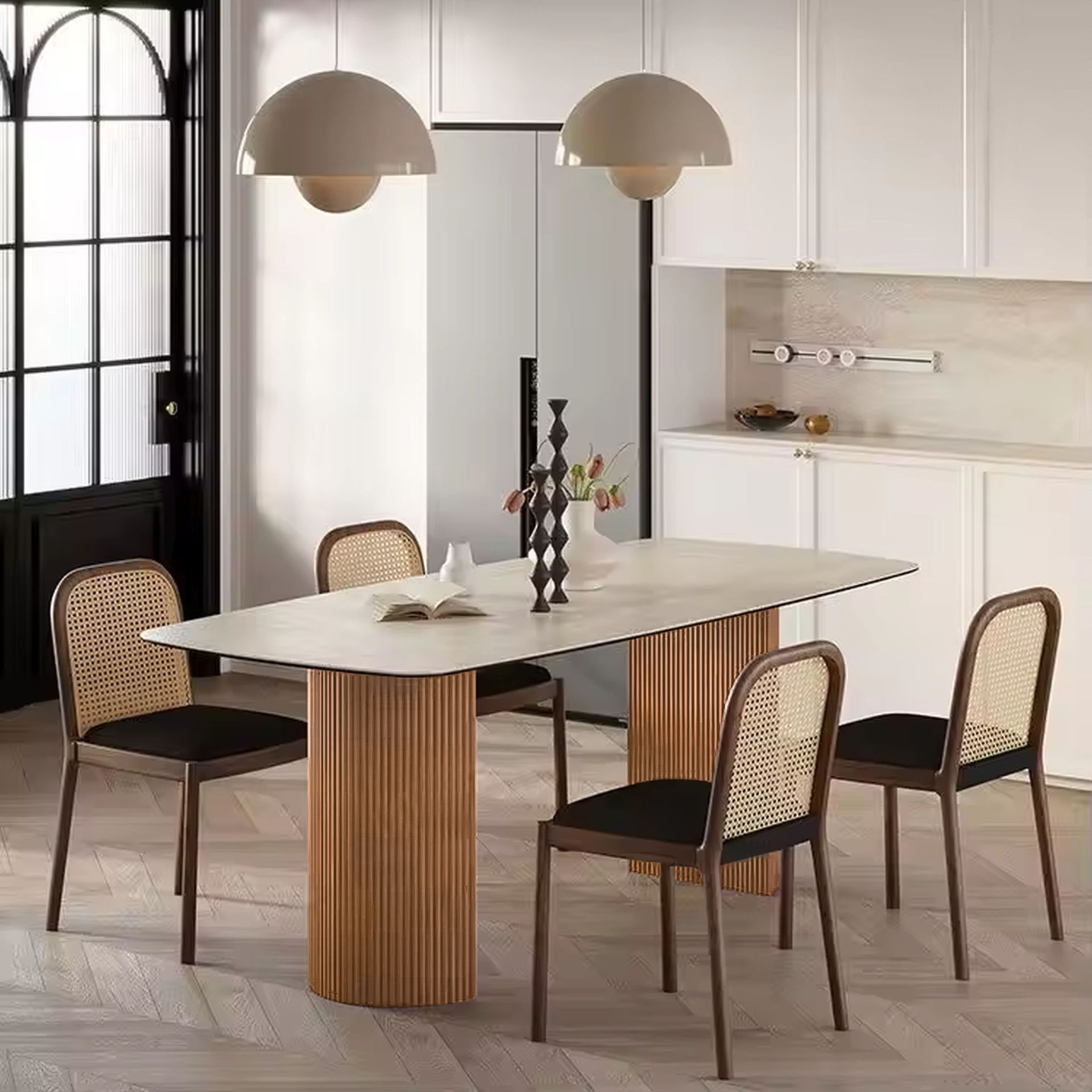 Esstisch Travertin Keramik Roma Säulen Eschenholz