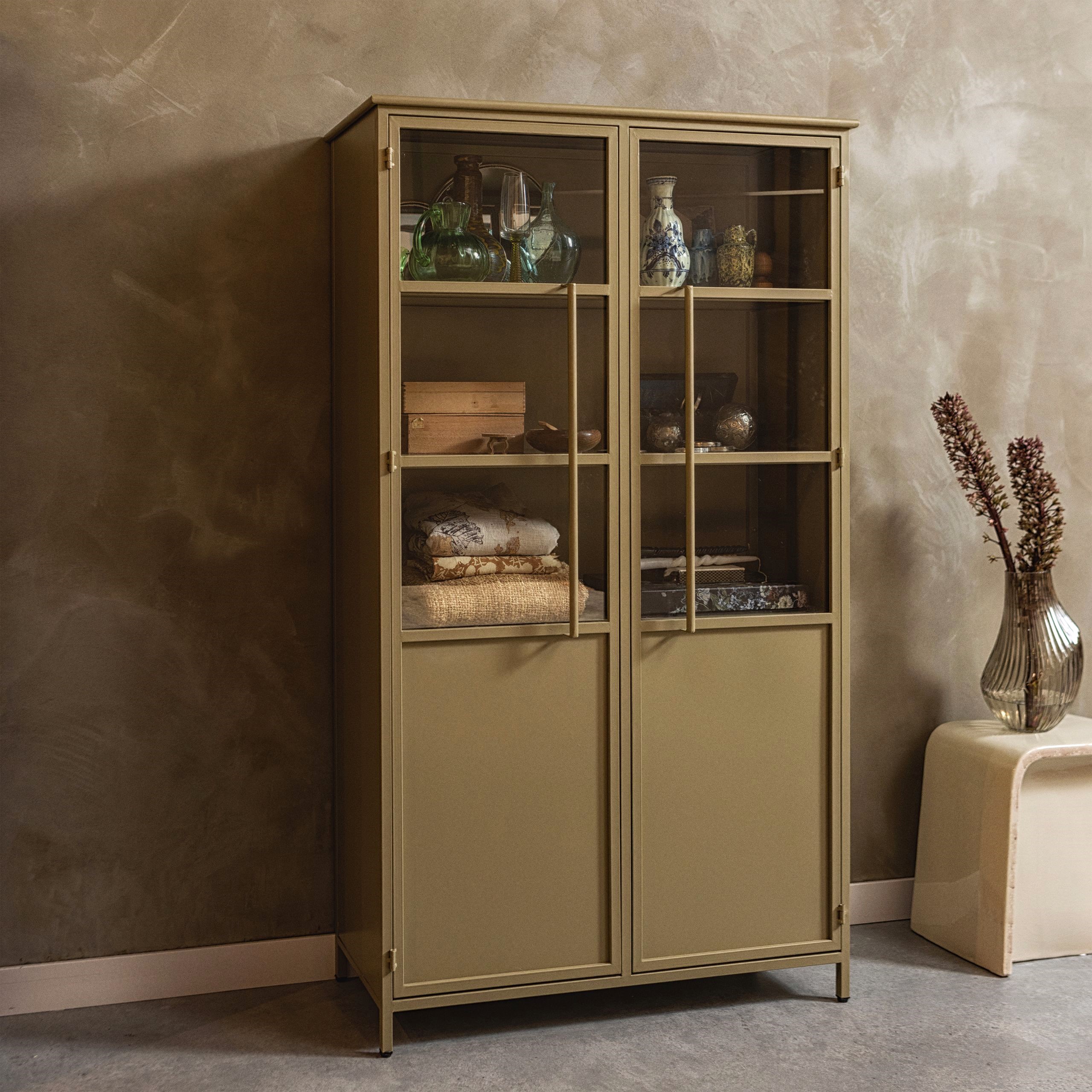 Vitrine Metallschrank Exhibit Industrial Metall-Glas Khaki 170