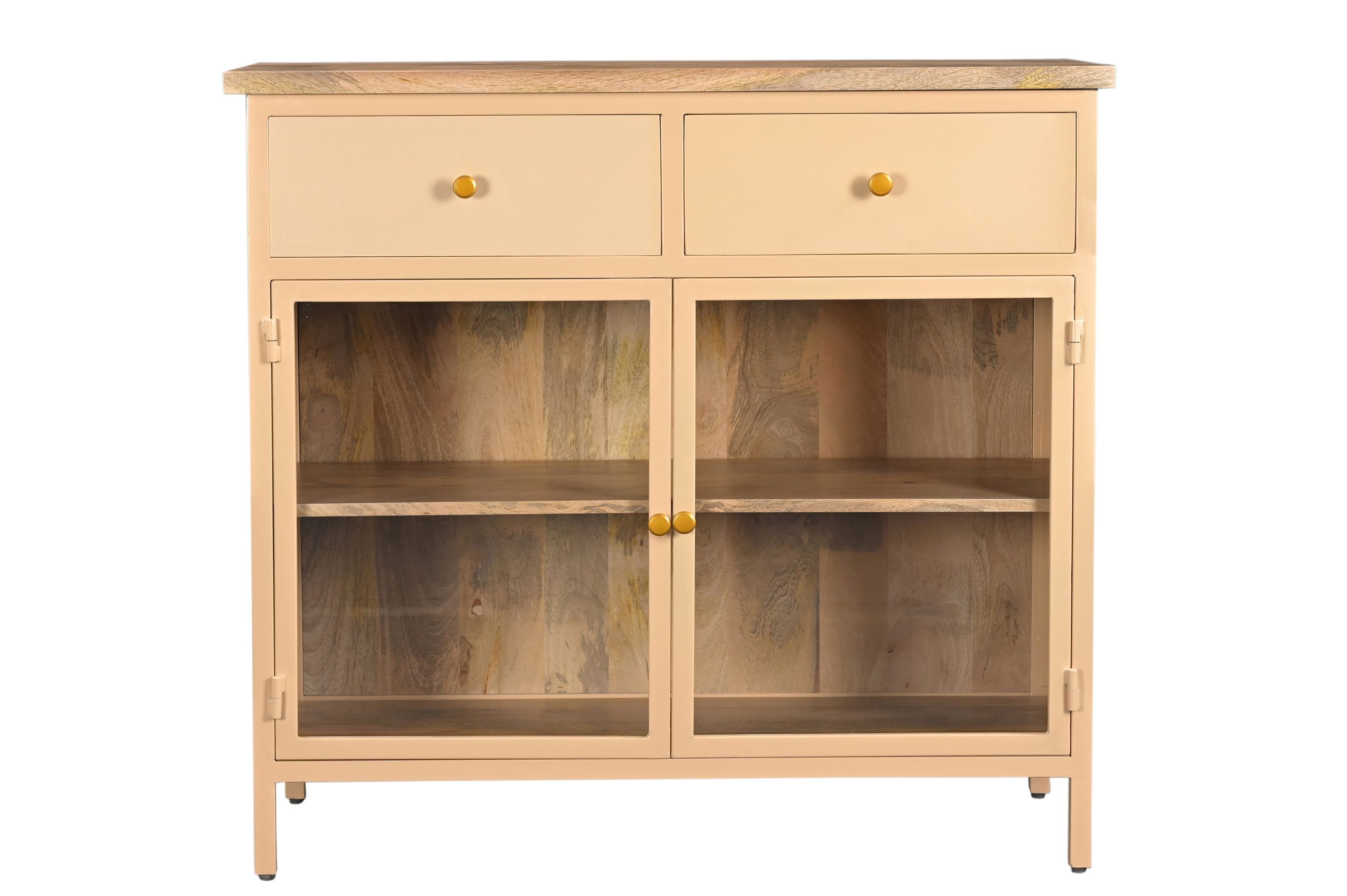 SUN_0109 Landhaus Sideboard Vintage 2türig Provence Metall Holz Champagner