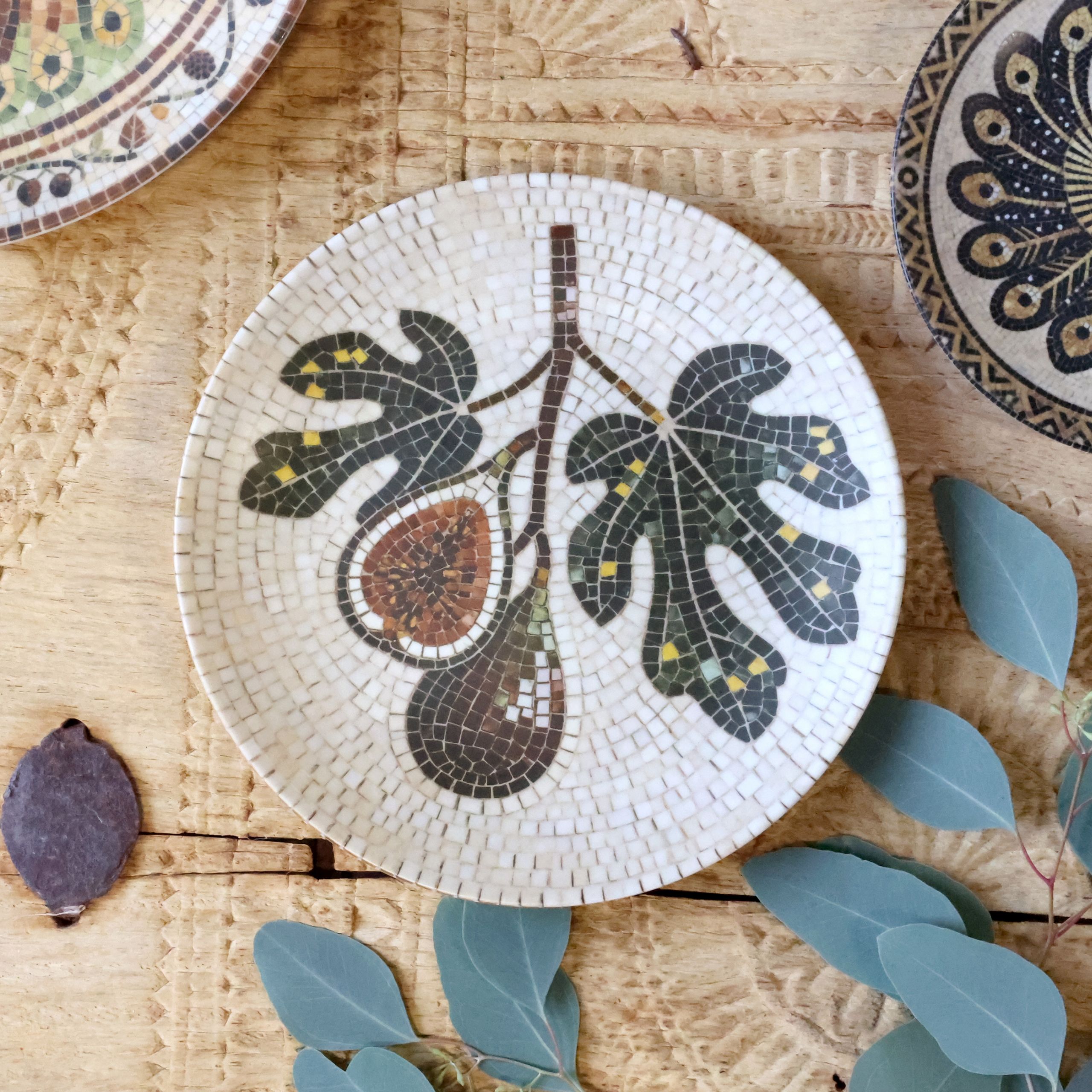 Mediterranes Mosaik Tablett Teller Steingut Chartres Feigen 1