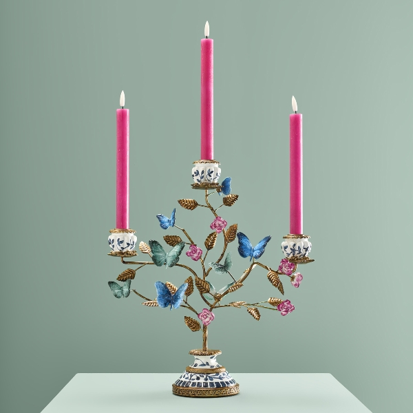 Vintage Kerzenständer Schmetterlinge Bunt