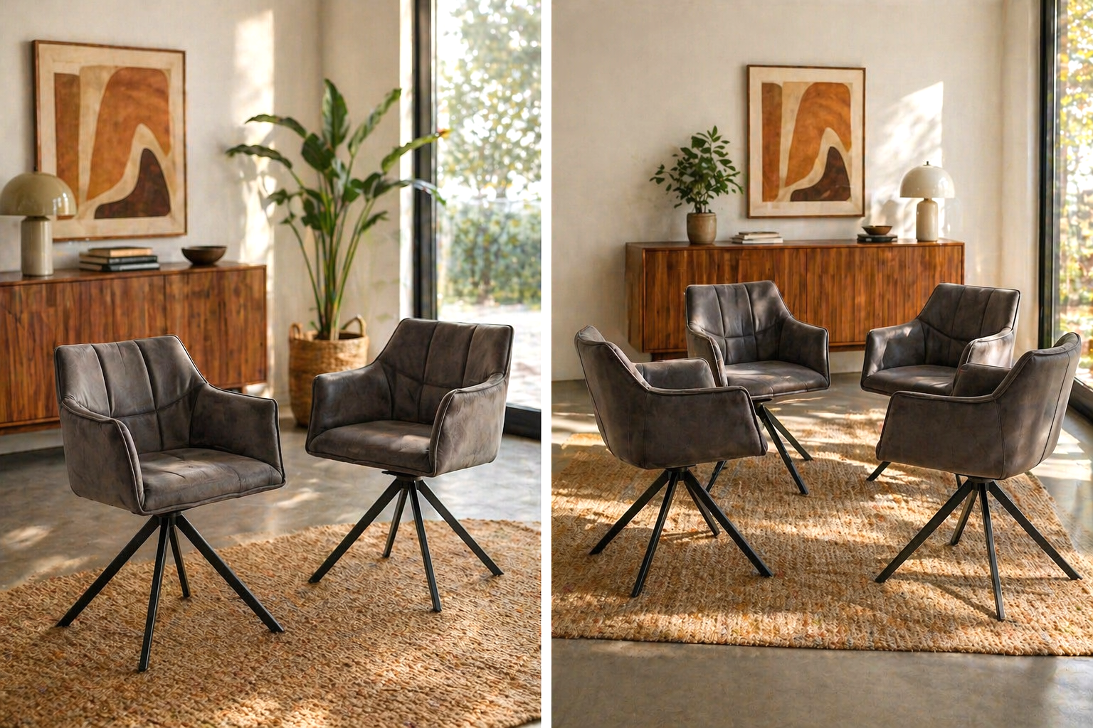 2er + 4er Set Esszimmerstuhl Armlehnstuhl Raster Drehbar Samt/Strukturstoff 