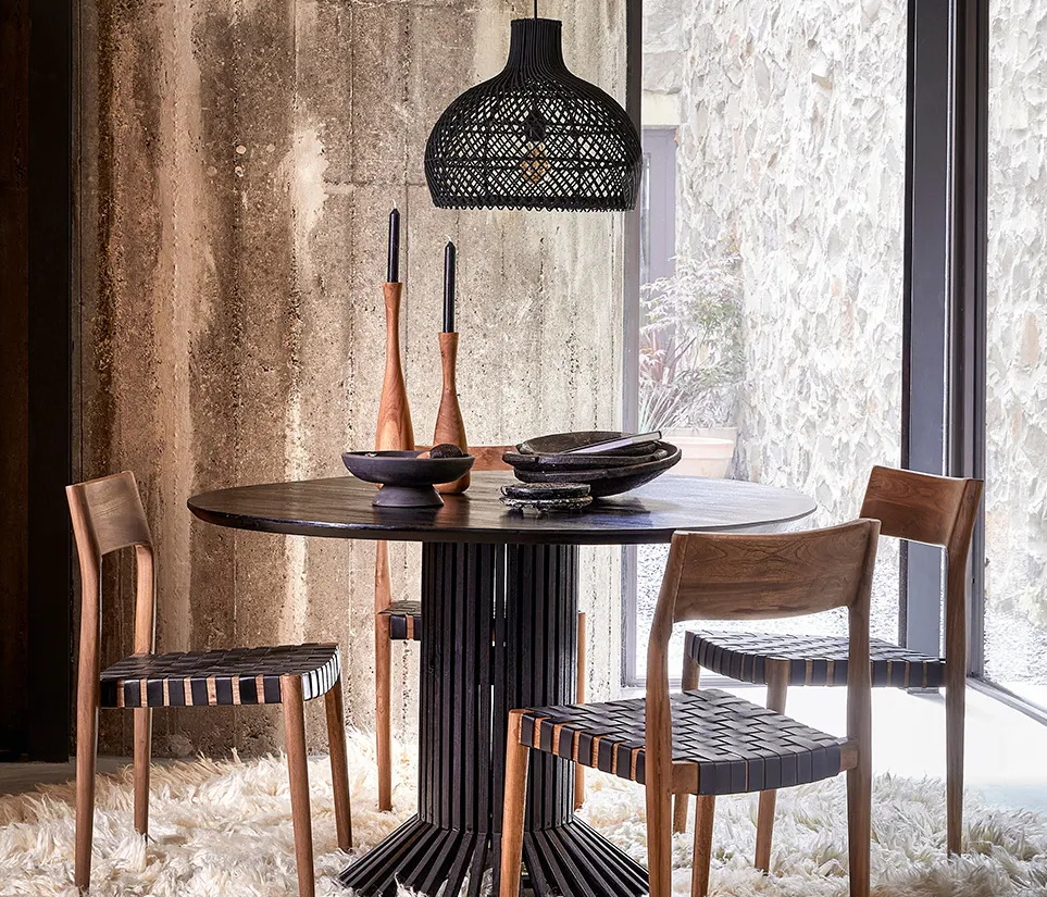 Esstisch-Eiffel-Teakholz-Schwarz-Rund Esstisch Teak Eiffel Rund 120 Vintage Design Schwarz