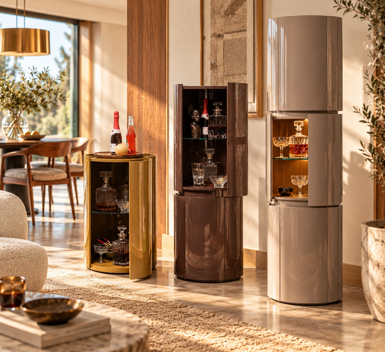 Retro Schrank Kommode Hausbar Sera Rund in Hochglanz-Finish