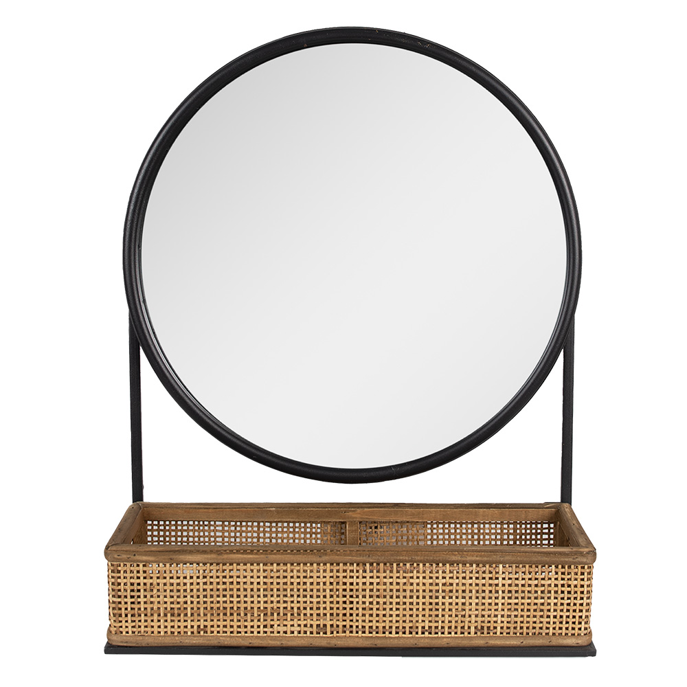 Retro Wandspiegel Industrial Round mit Rattan-Korb