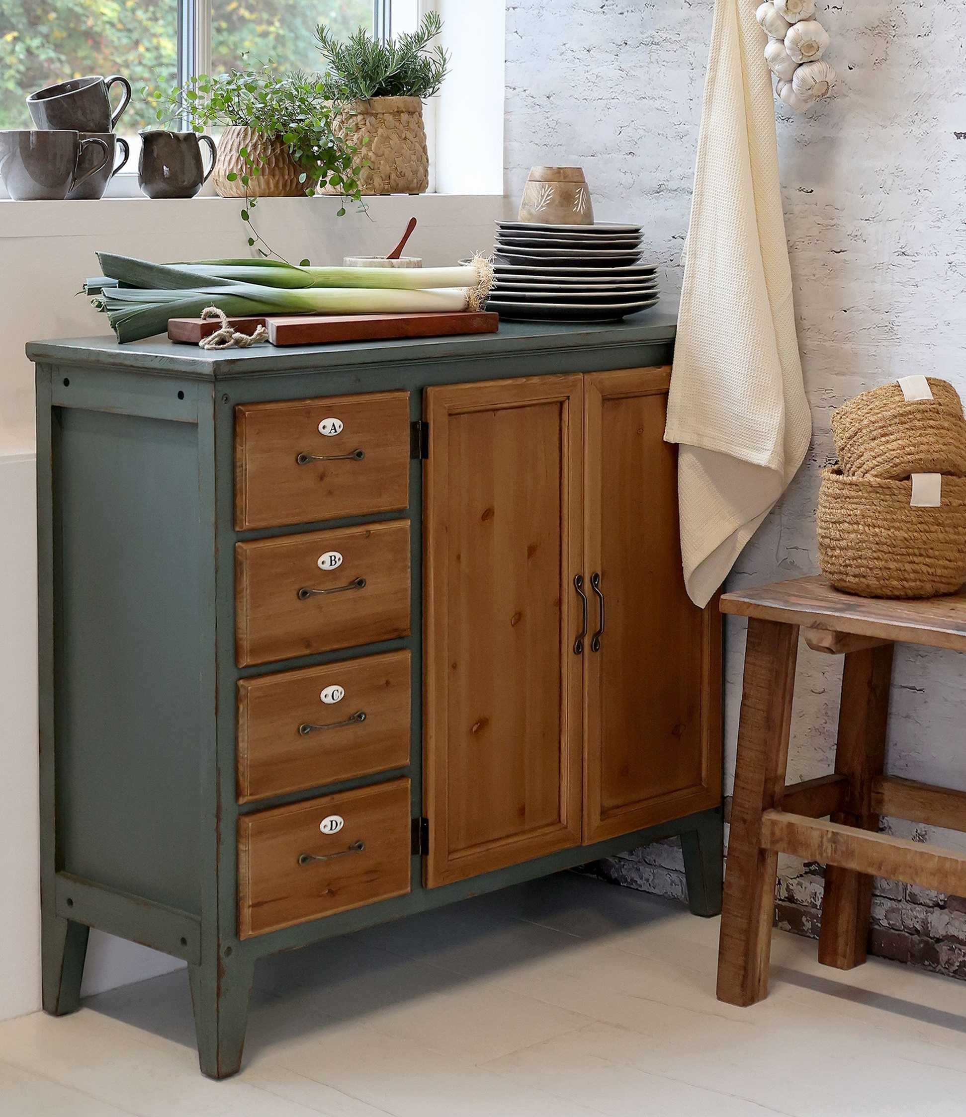Französische Kommode Florence Vintage Opalfarben Holzfront