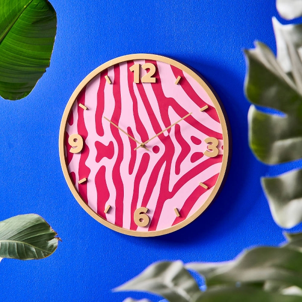 Retro Wanduhr Pop-Art Safari in Pink Rosa Retro Wanduhr Pop-Art Safari in Pink Rosa
