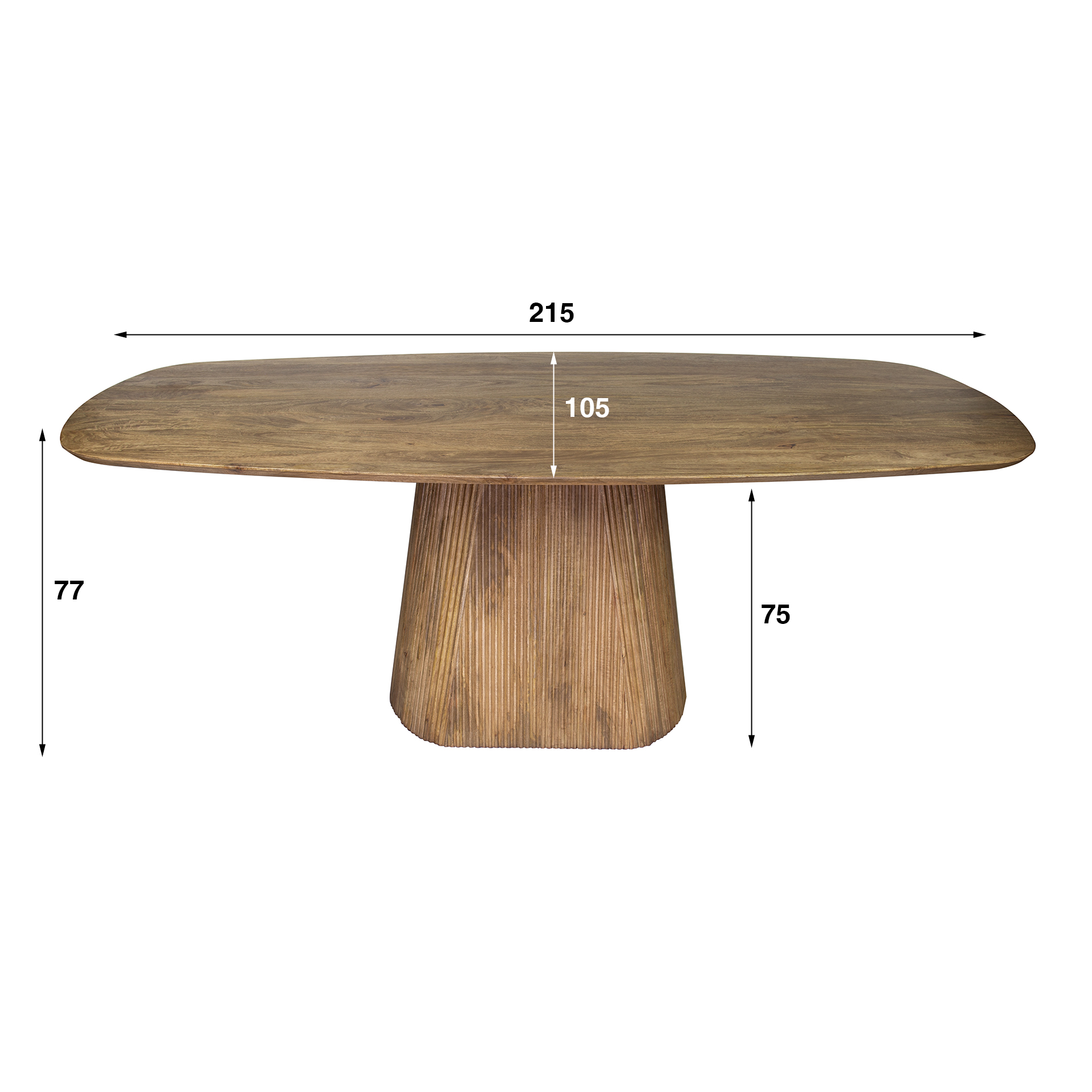 Retro Esstisch Mangoholz Wave 215 cm oval gerilltes konisches Bein