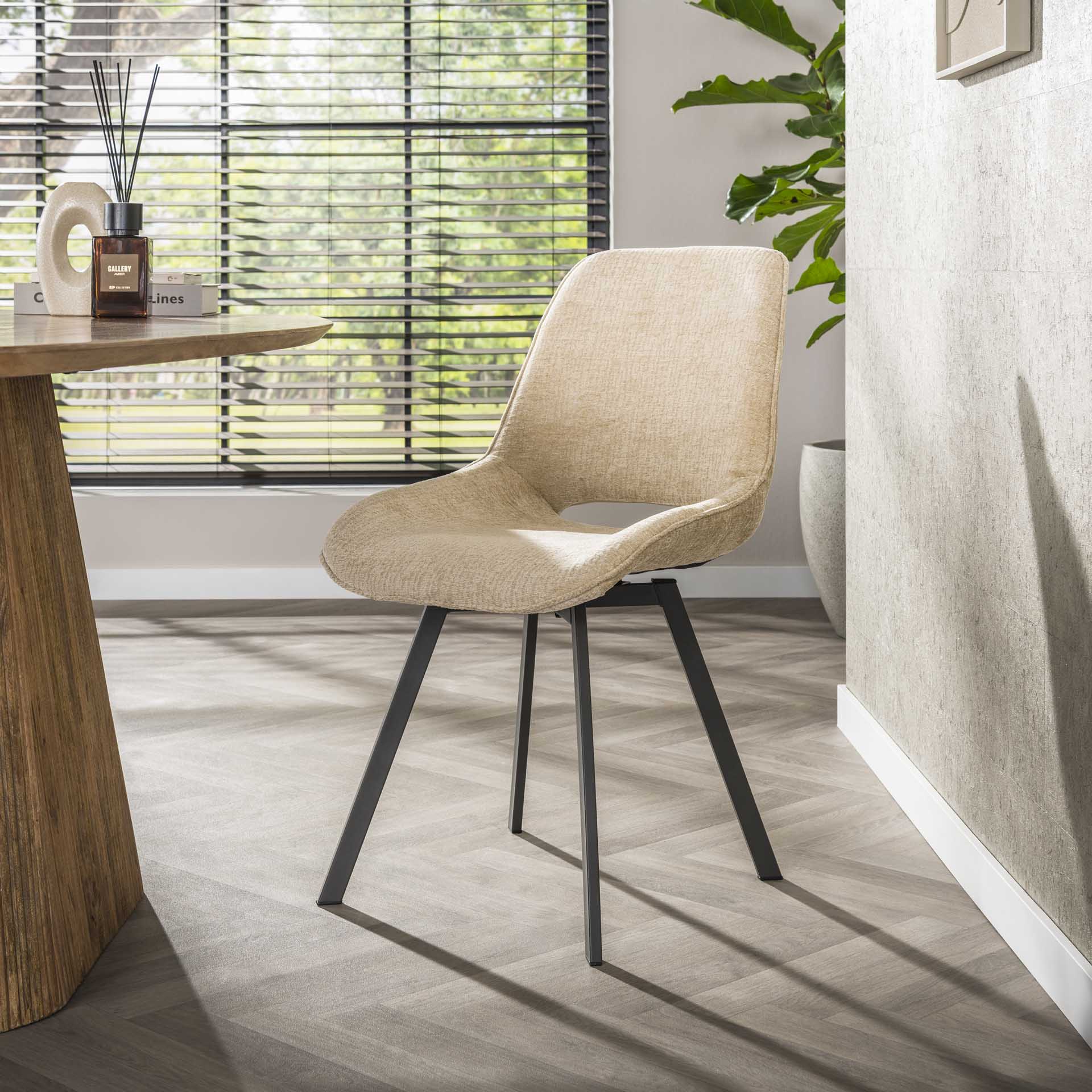 5er Set Essgruppe Half Arch 140 Travertin + 4 Drehstuhl Esszimmerstuhl Swivel