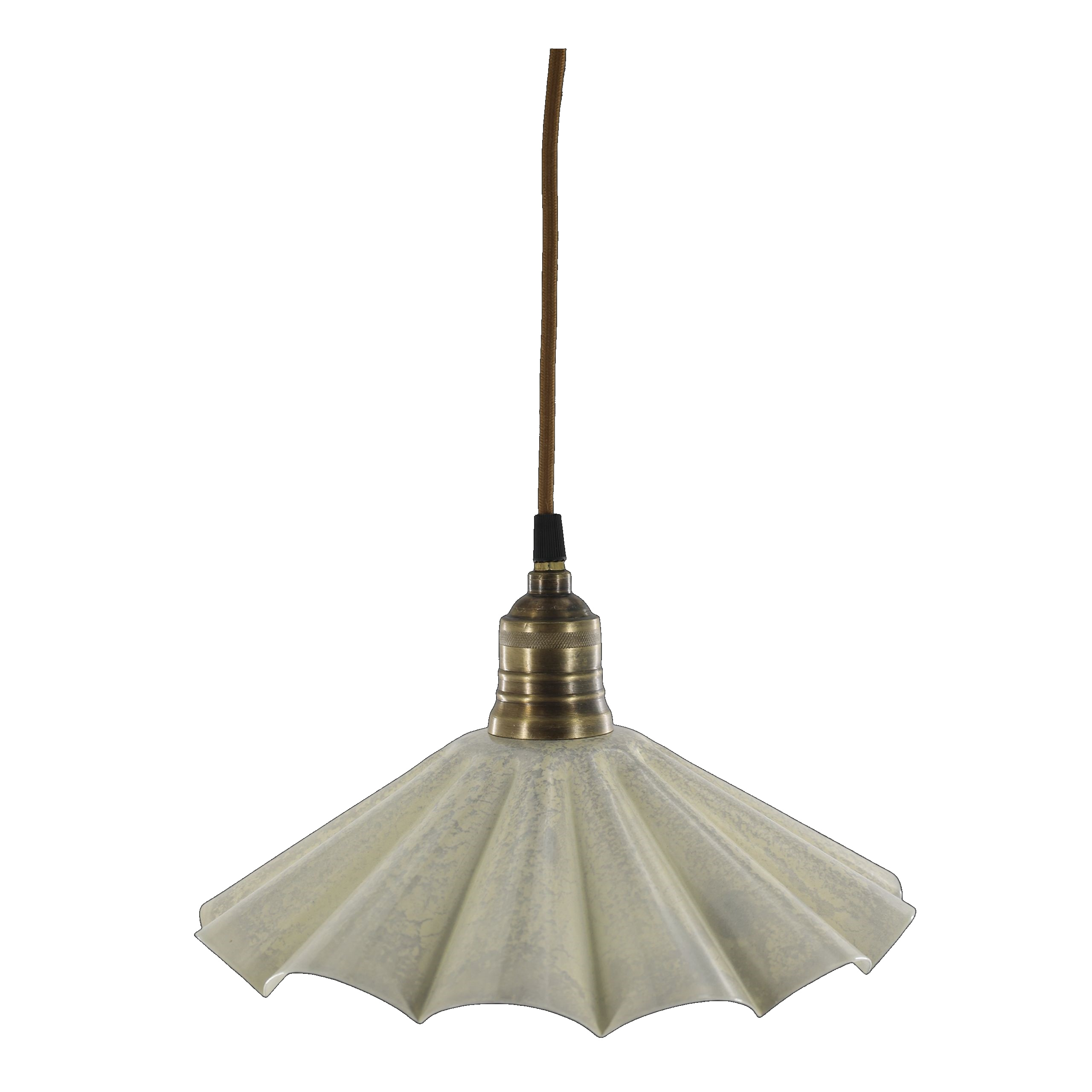 Vintage Hängelampe Lunel Emaille Creme Messingfassung Modell 3