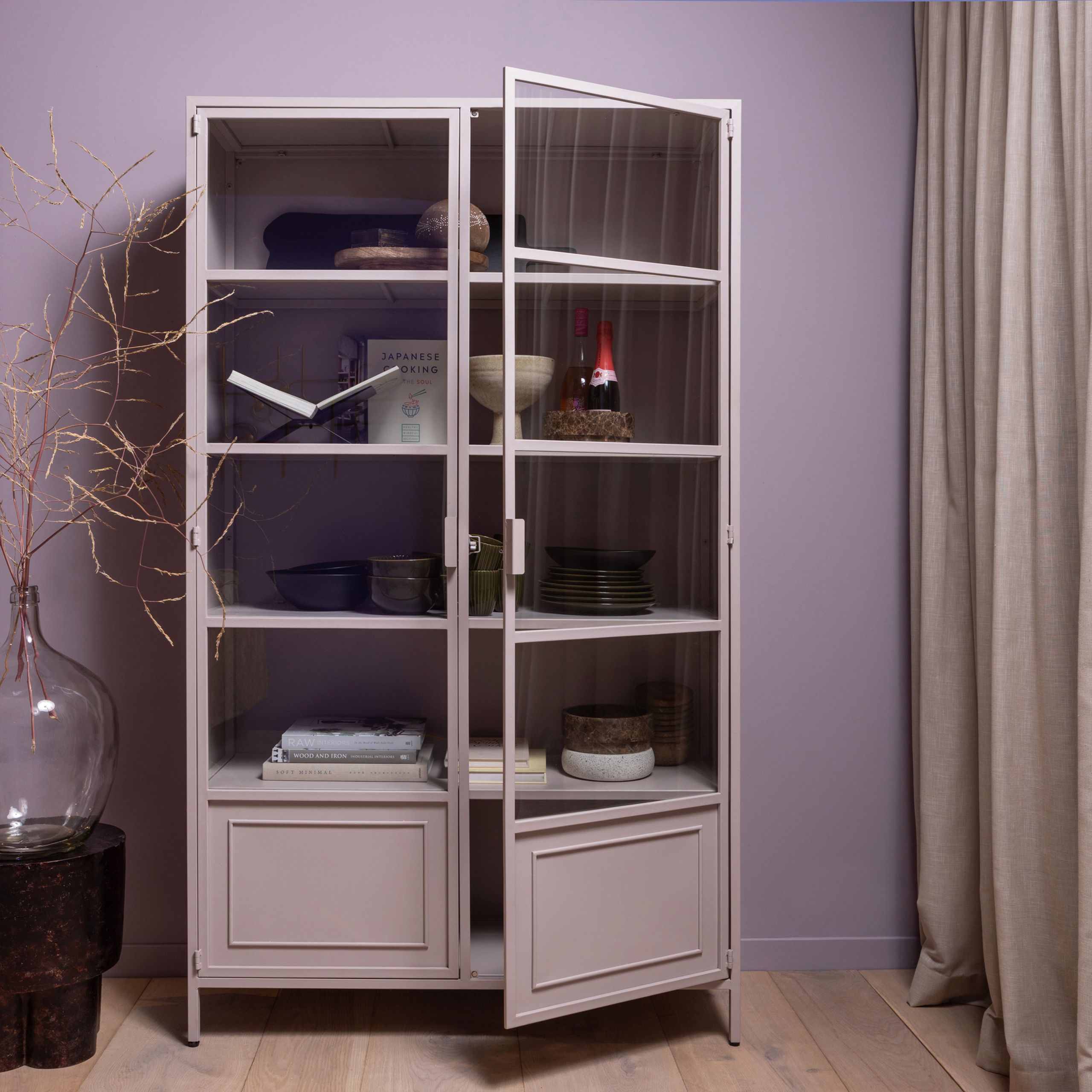 Vitrinenschrank Kabinett Ronja Vintage Metall Zartrosa 
