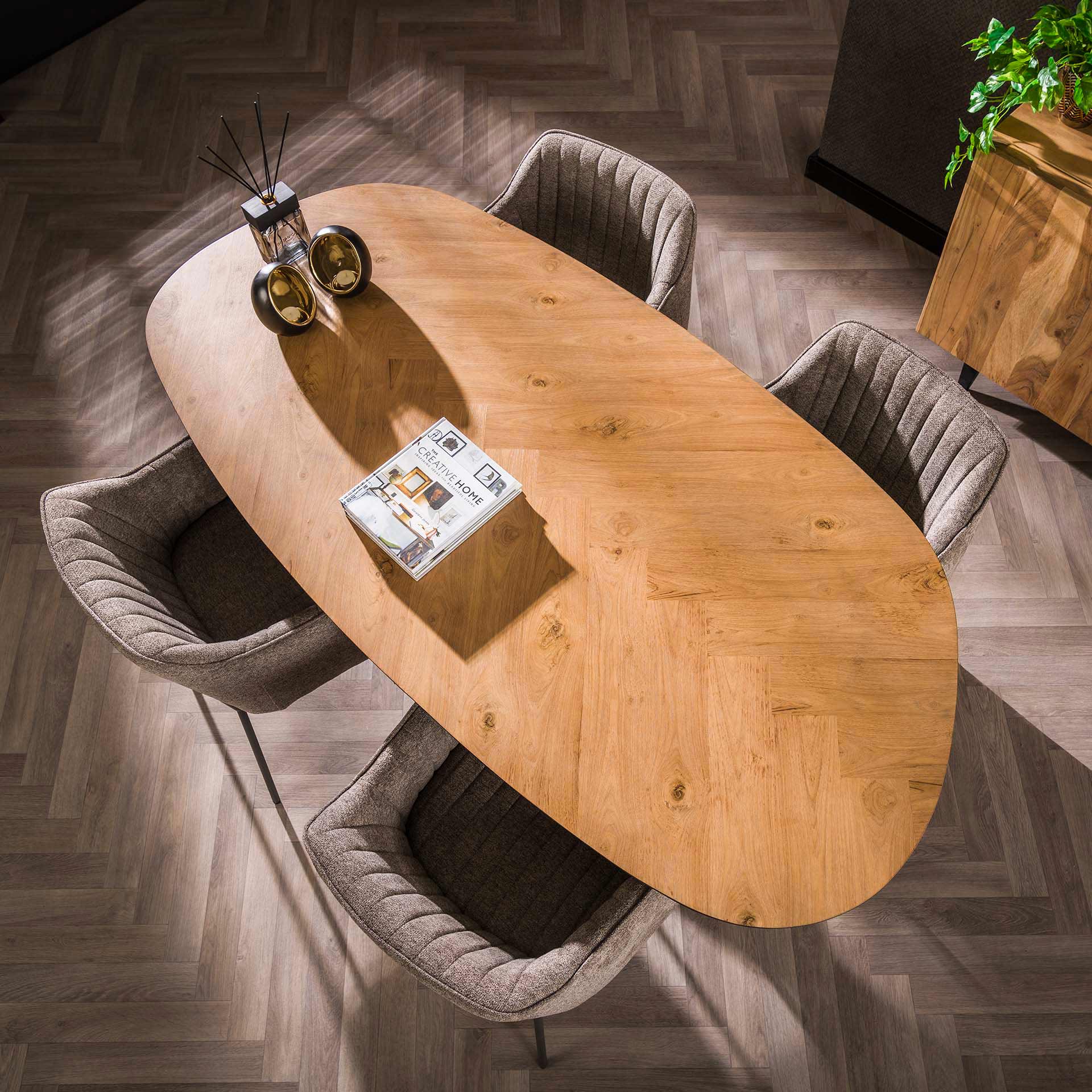 Retro Esstisch Organic Shape Teakholzfurnier Fischgrätmuster 180