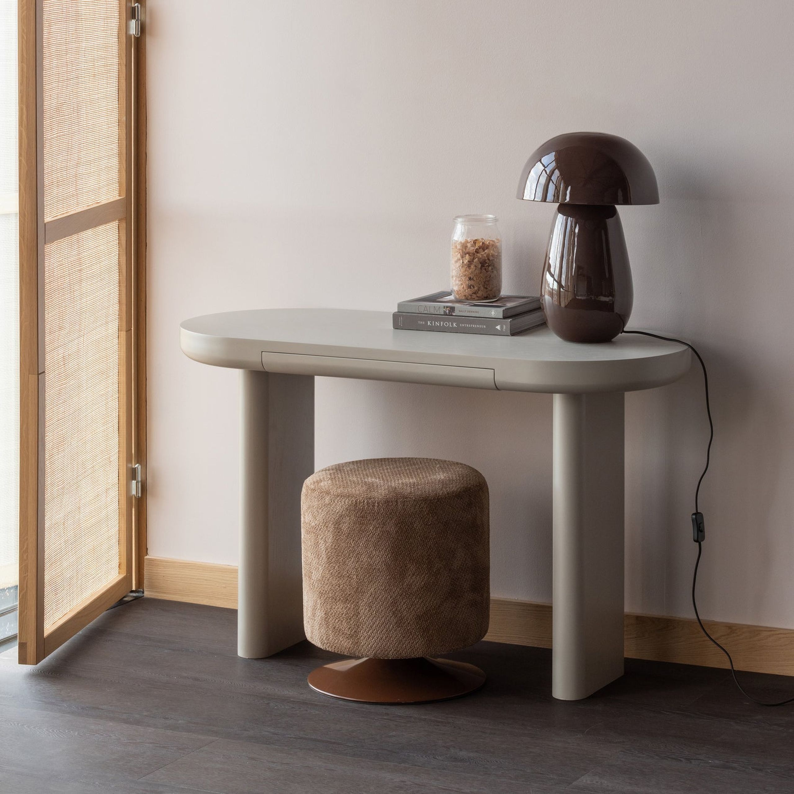 Retro Sitzhocker Polsterhocker Islen Boucle drehbar Braun