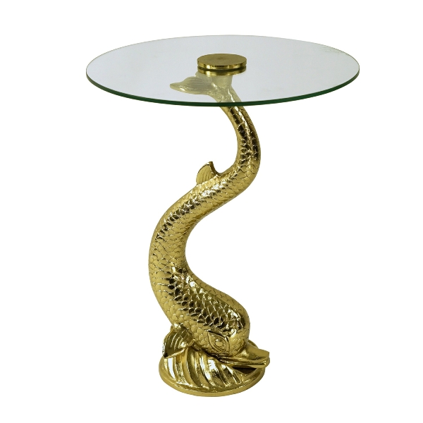 Beistelltisch Couchtisch Golden Fish Metall Glas