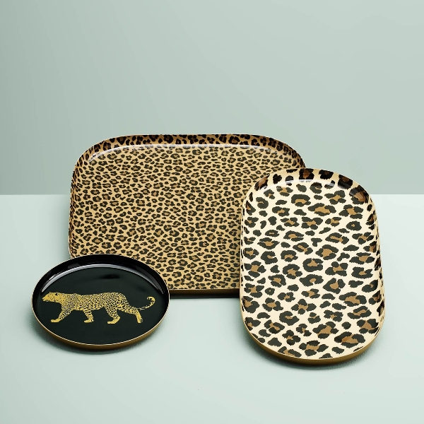 Vintage Tablett 3er Set Leopard Metall 