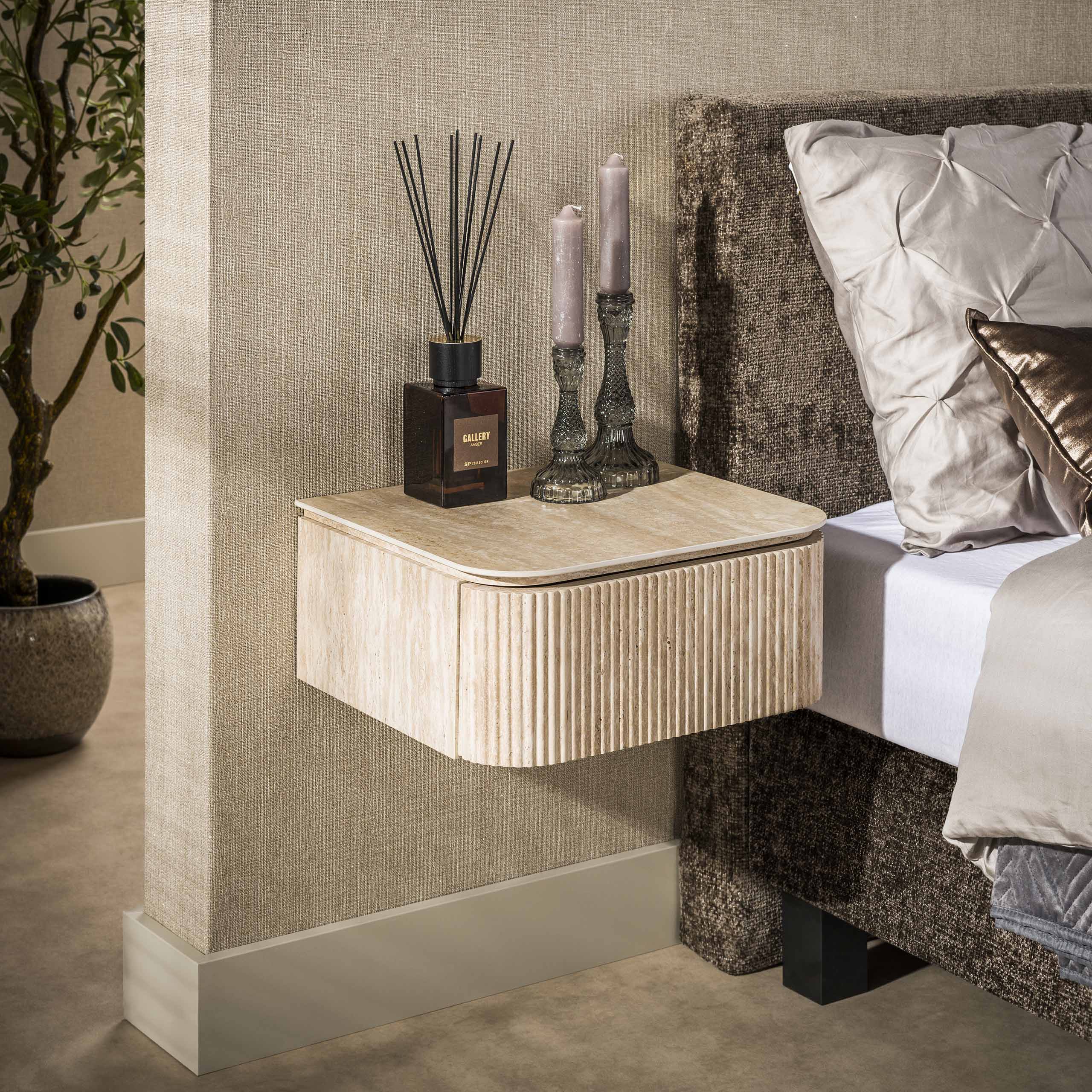 Nachttisch Cassetto Travertin Keramik mit Wandhalterung Travertin