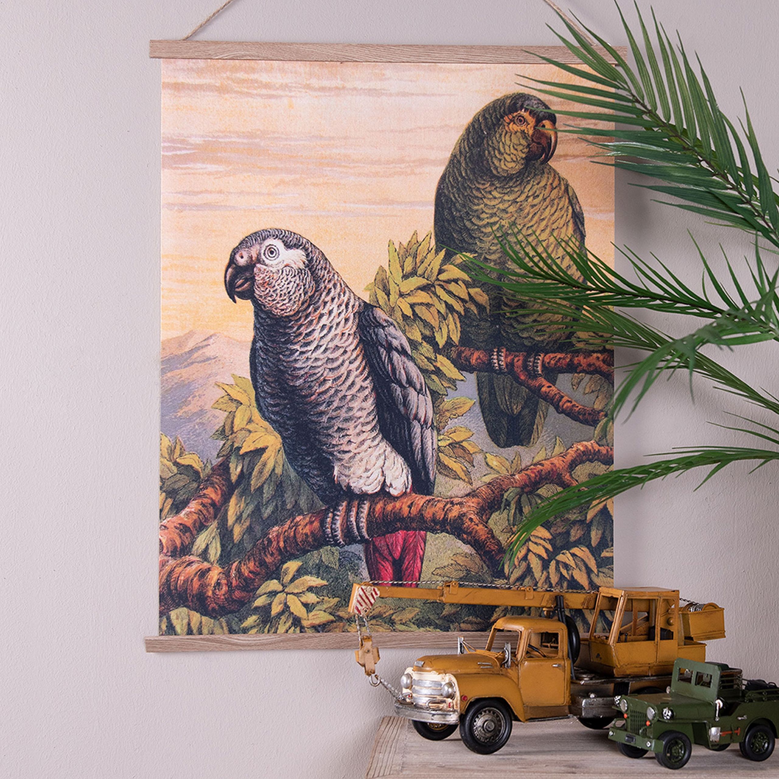Vintage Leinwandbild Papageien Faunadruck 65/50 cm