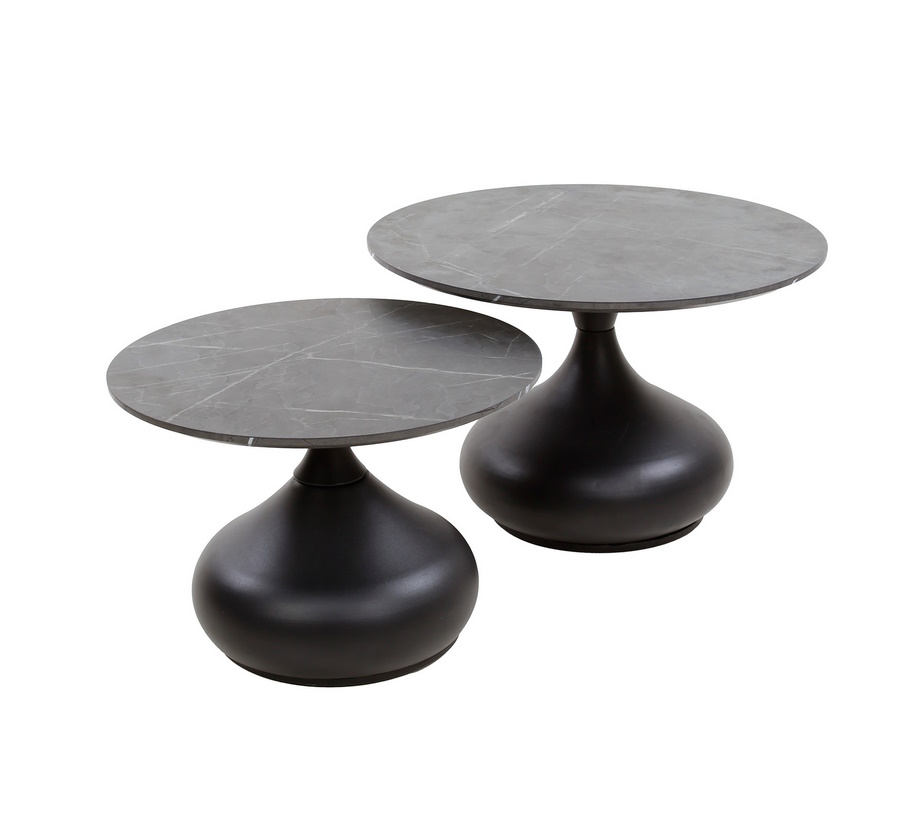 Couchtisch 2er Set Black Drops Melamin in Keramikoptik Couchtisch 2er Set Black Drops Melamin in Keramikoptik