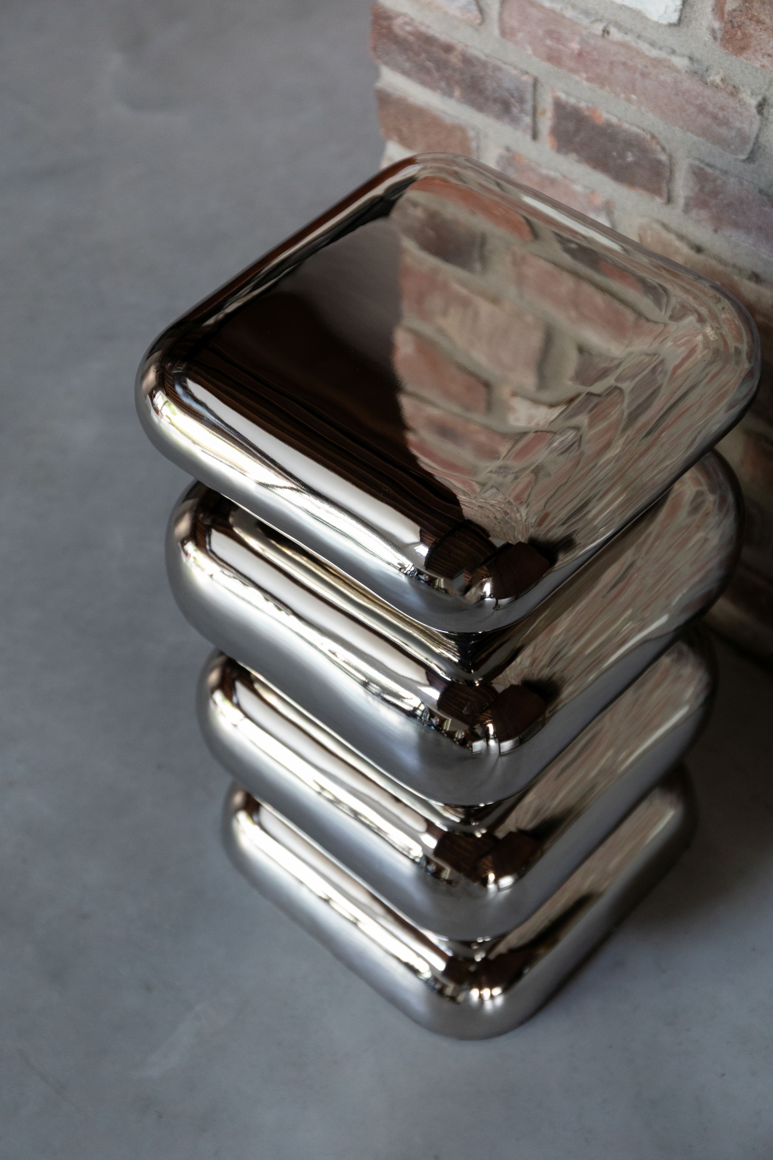 Retro Hocker Beistelltisch Stubby 70's Metall Chrome