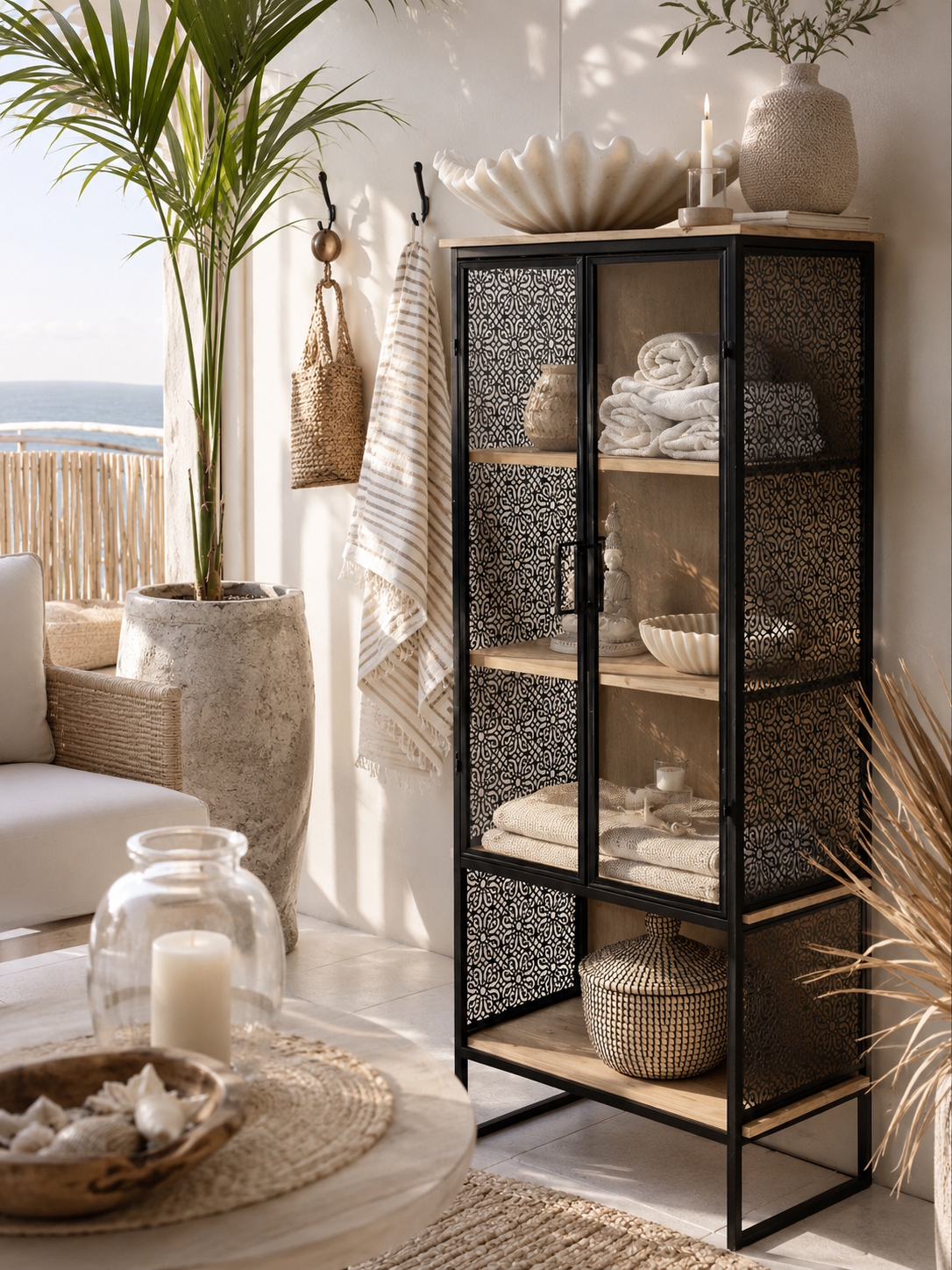 Vitrine Vence Industrial Ornament Metall Holz Glas