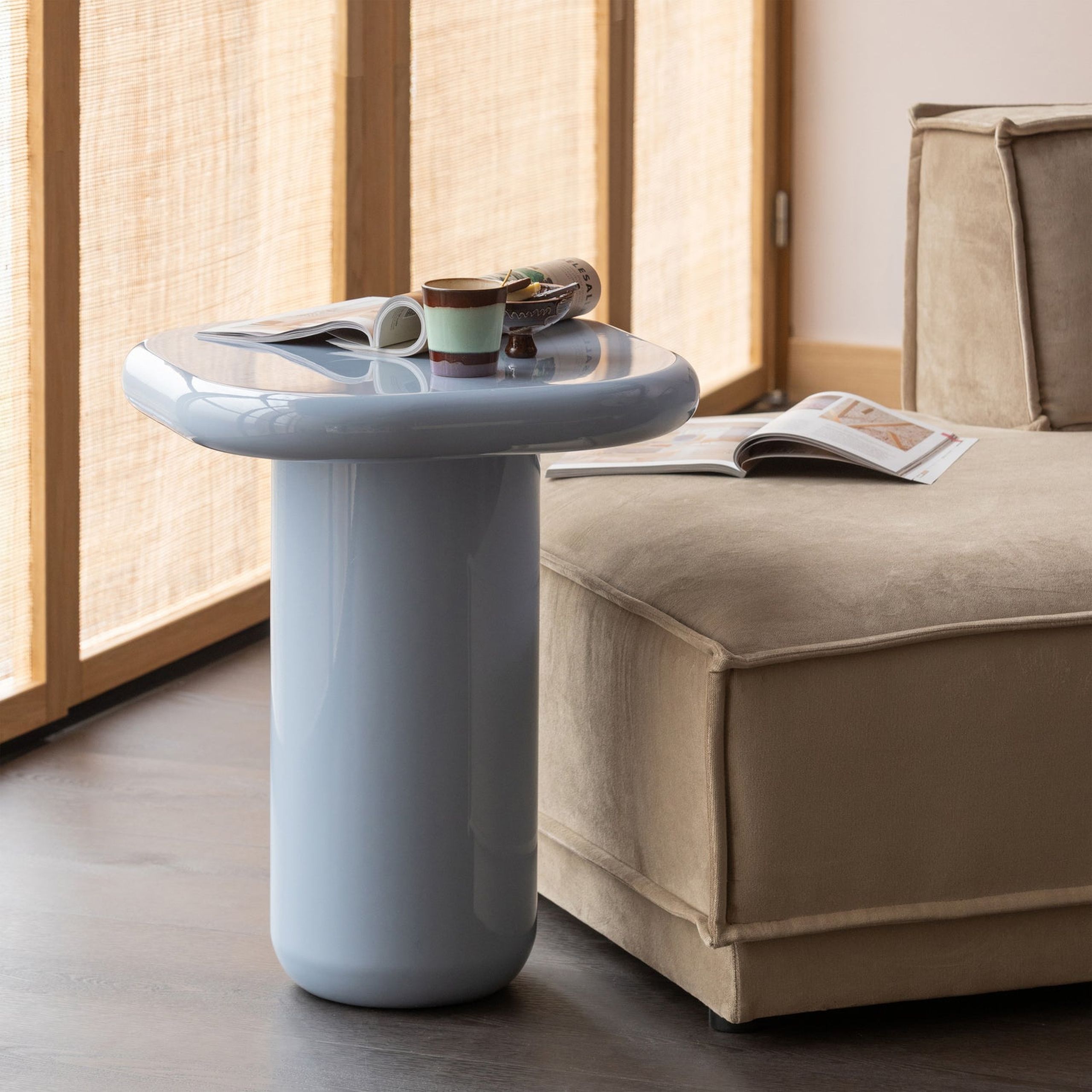 Retro Beistelltisch Zava Hochglanz-Finish Hellblau