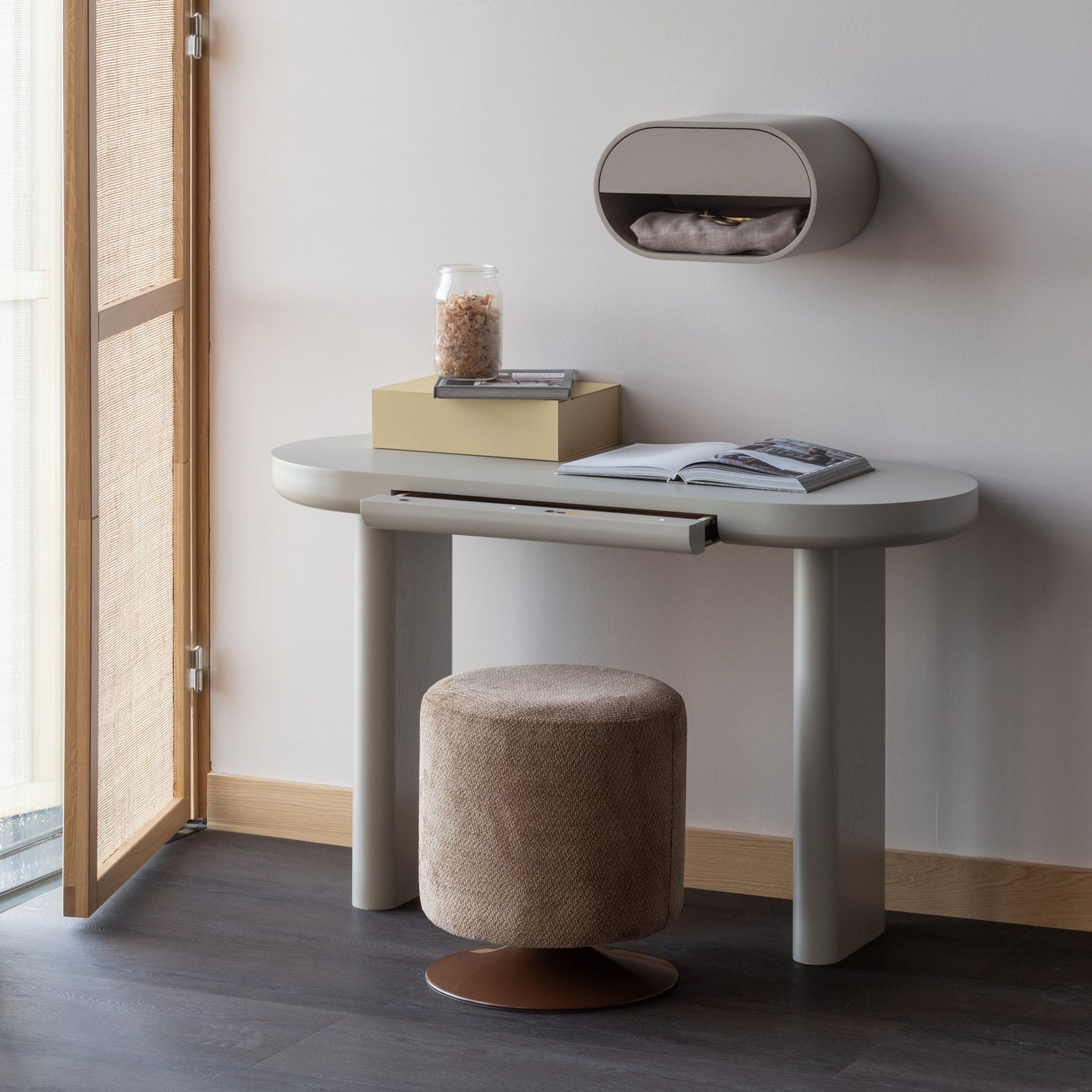 Retro Sitzhocker Polsterhocker Islen Boucle drehbar Braun