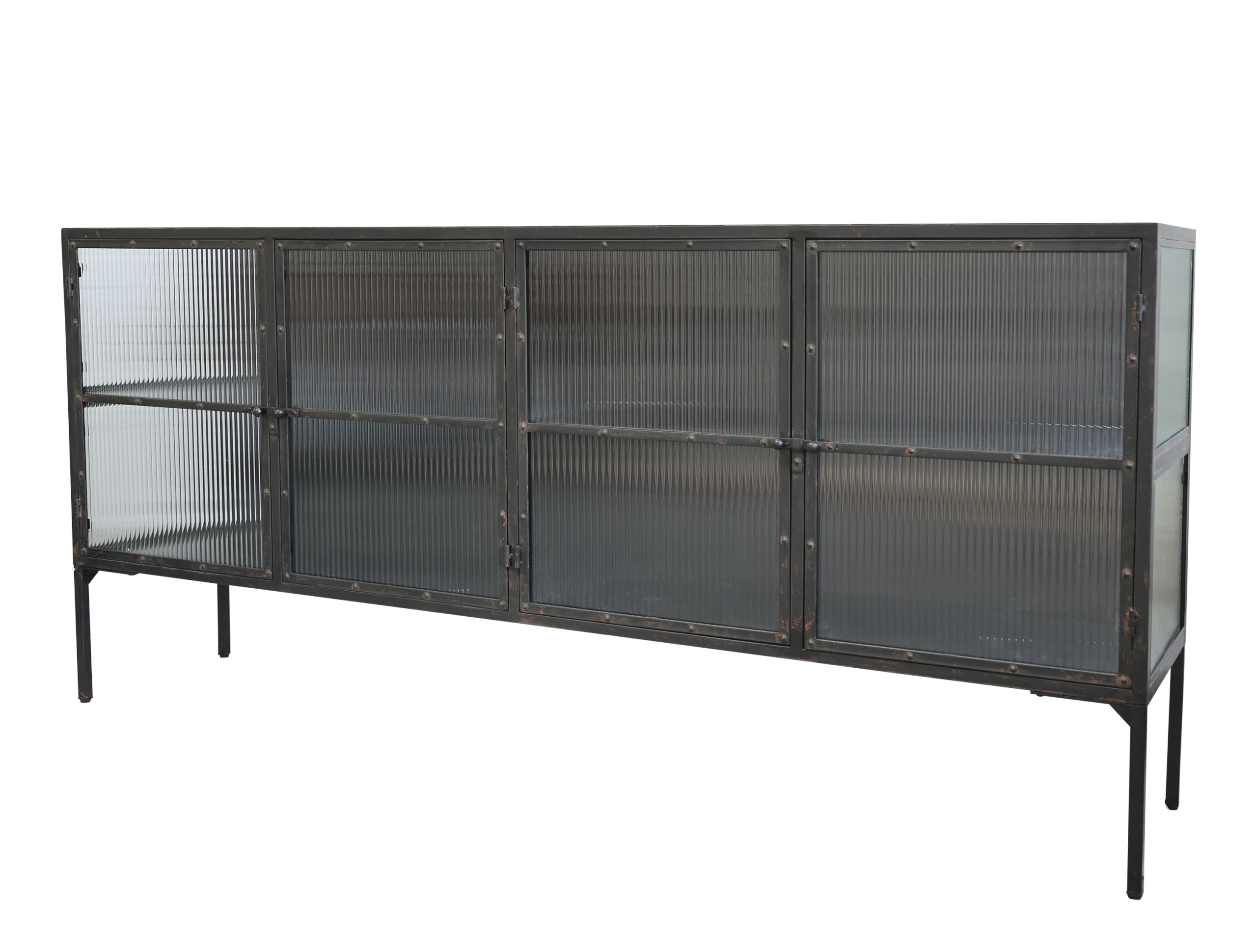 Industrial Vitrine Sideboard Blacksmith Fluted Metall/Glas 4 Türen 200 cm