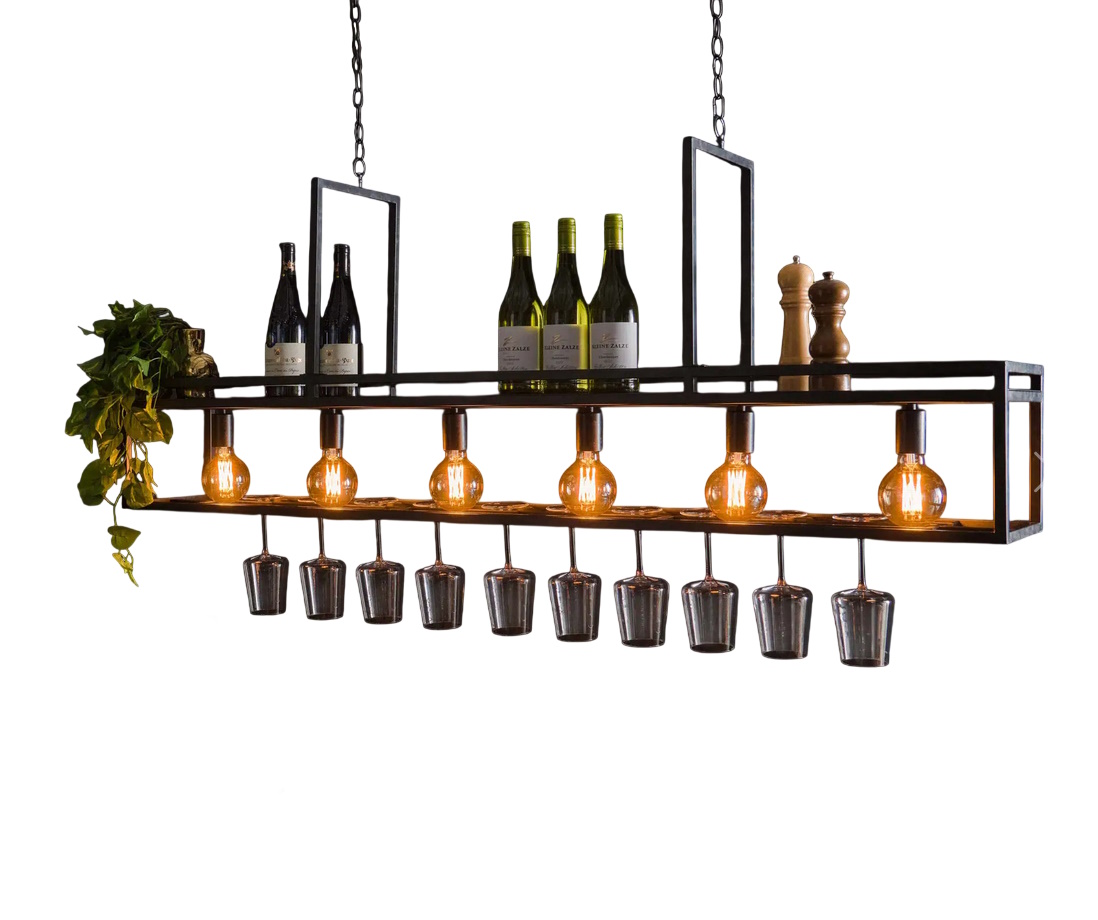 Industrial Hängelampe Decorate mit Ablage und Gläserhalter Gastronomie 160 cm