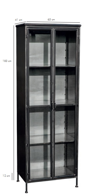Metallschrank Vitrine Purist 180 Vintage Industrial Metall/Glass