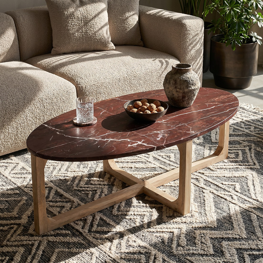 Retro Couchtisch Marble Marmor Holz oval verschiedene Maserungen