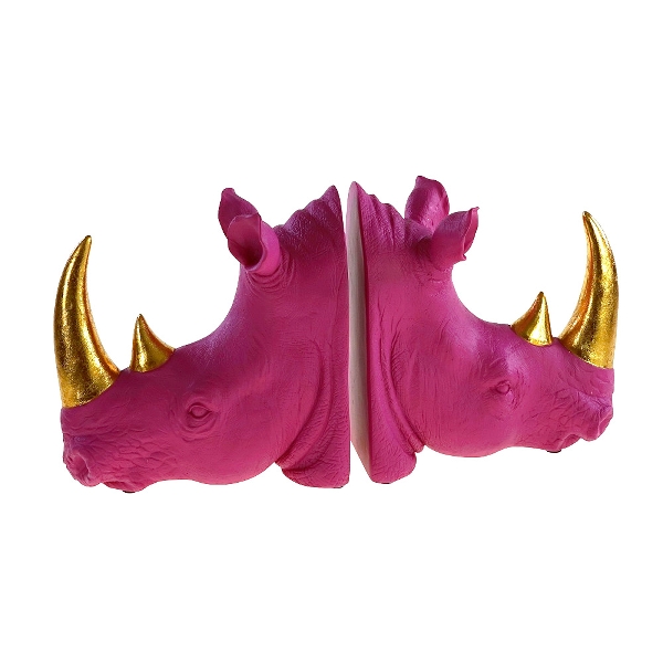Retro Buchstützen Set Pop-Art Nashorn Pink Gold