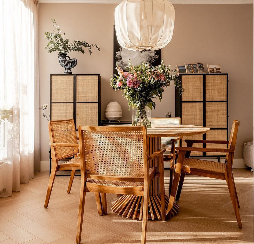 Esszimmerstuhl Armlehnstuhl Nova Teak Rattan Wiener Geflecht
