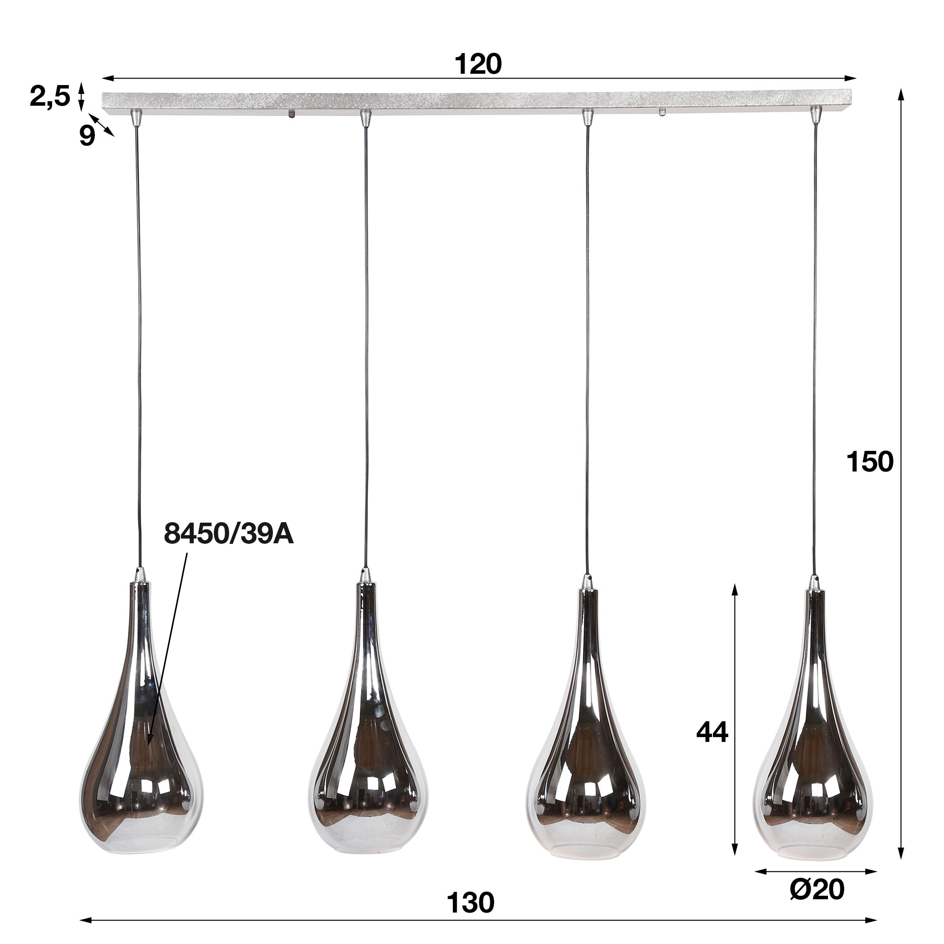 Hängelampe Falling Drops Industrial Chromfinish