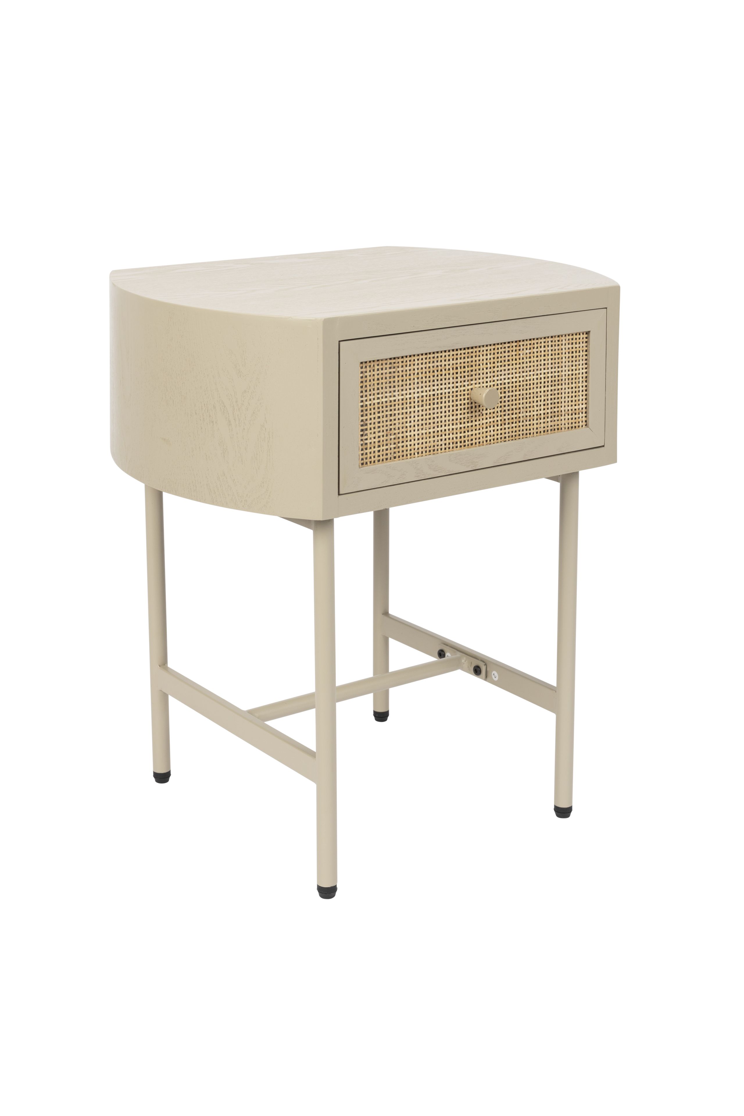 Retro Nachttisch Beistelltisch Amaya mit Rattangeflecht Beige