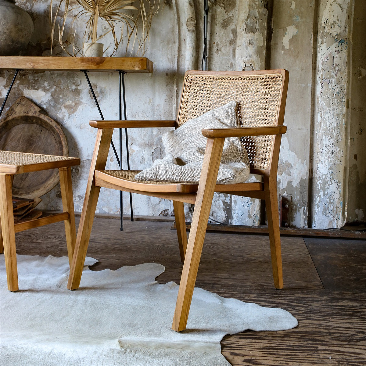 Esszimmerstuhl Armlehnstuhl Nova Teak Rattan Wiener Geflecht