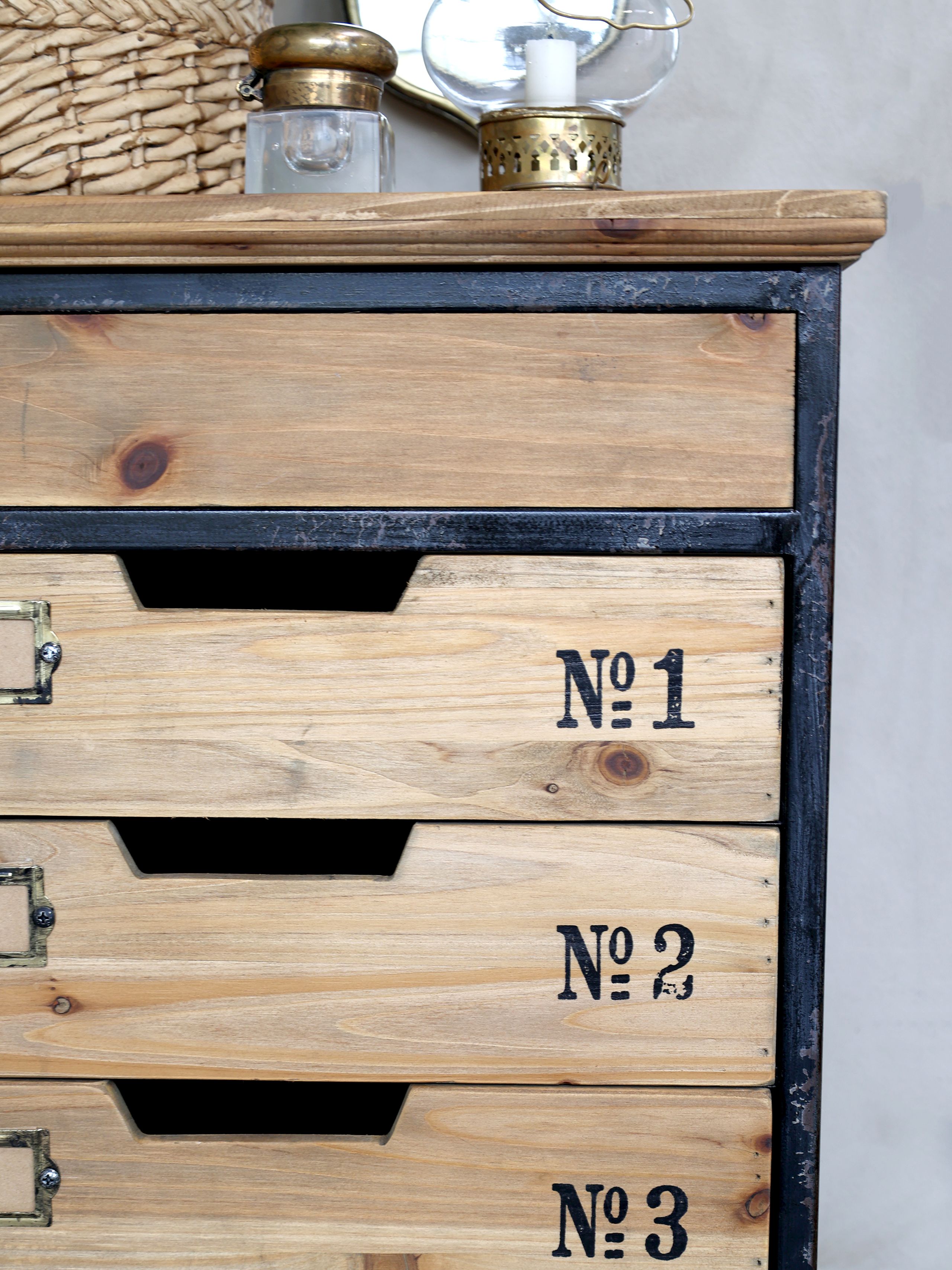 Industrial Regal Hochkommode Etienne Holz 9 Schubladen