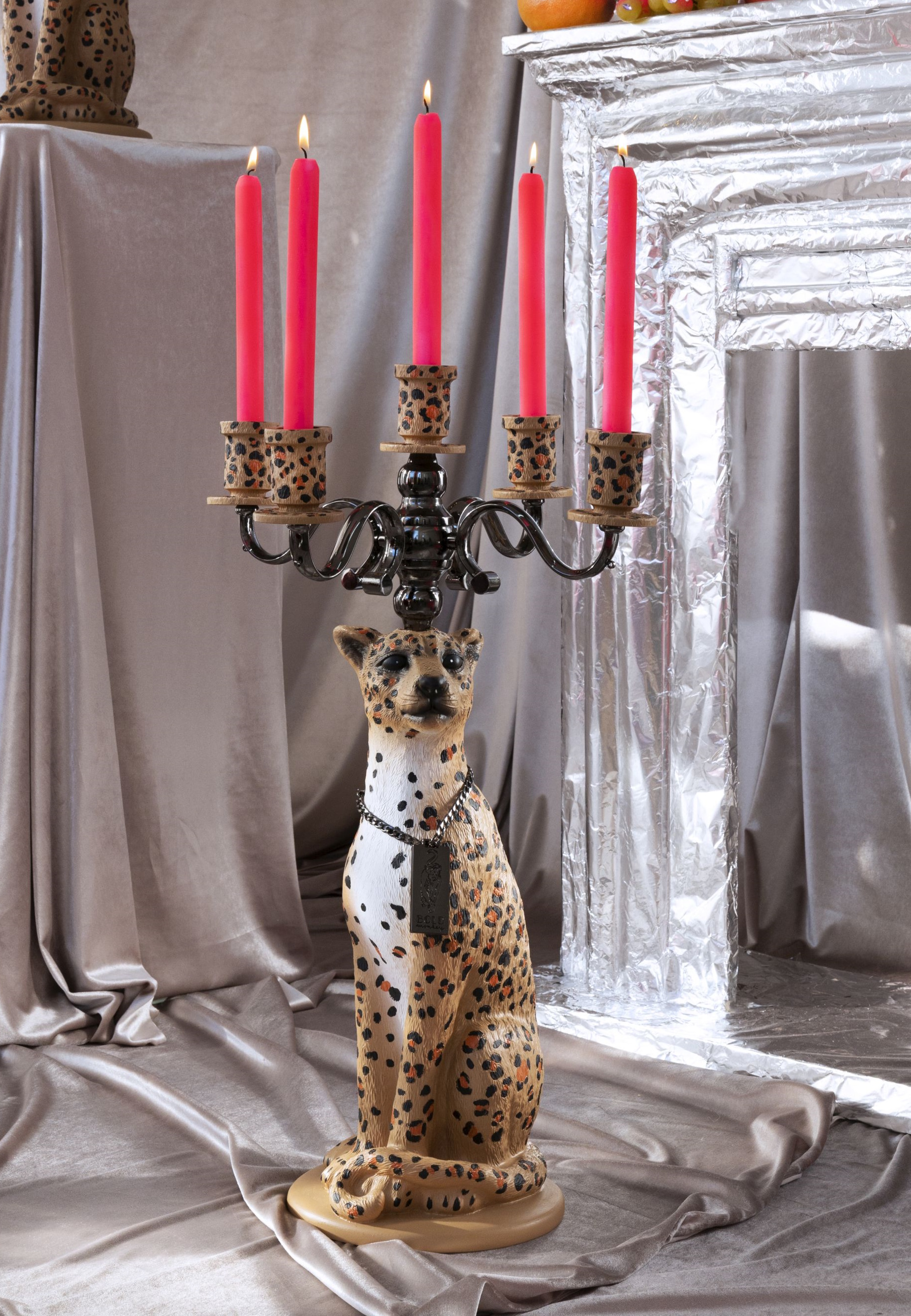 Retro Kerzenständer Kerzenhalter Proudly Crowned Panther 5-armig 62 cm