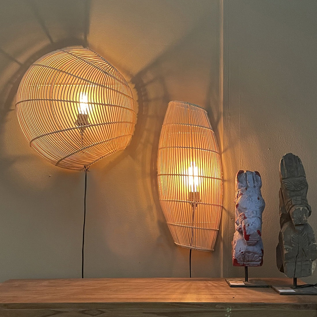 Scandi Wandlampe Luna Sphere Rattan 46 cm