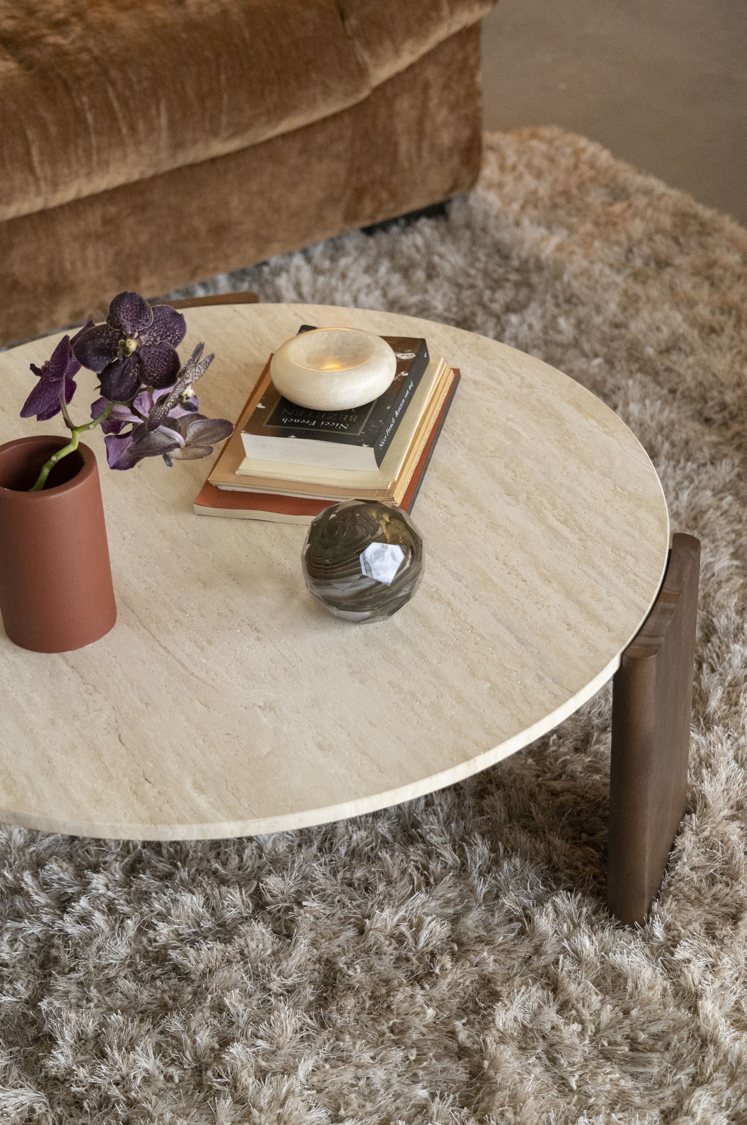 Retro Couchtisch Beistelltisch Valcour Travertin Holz