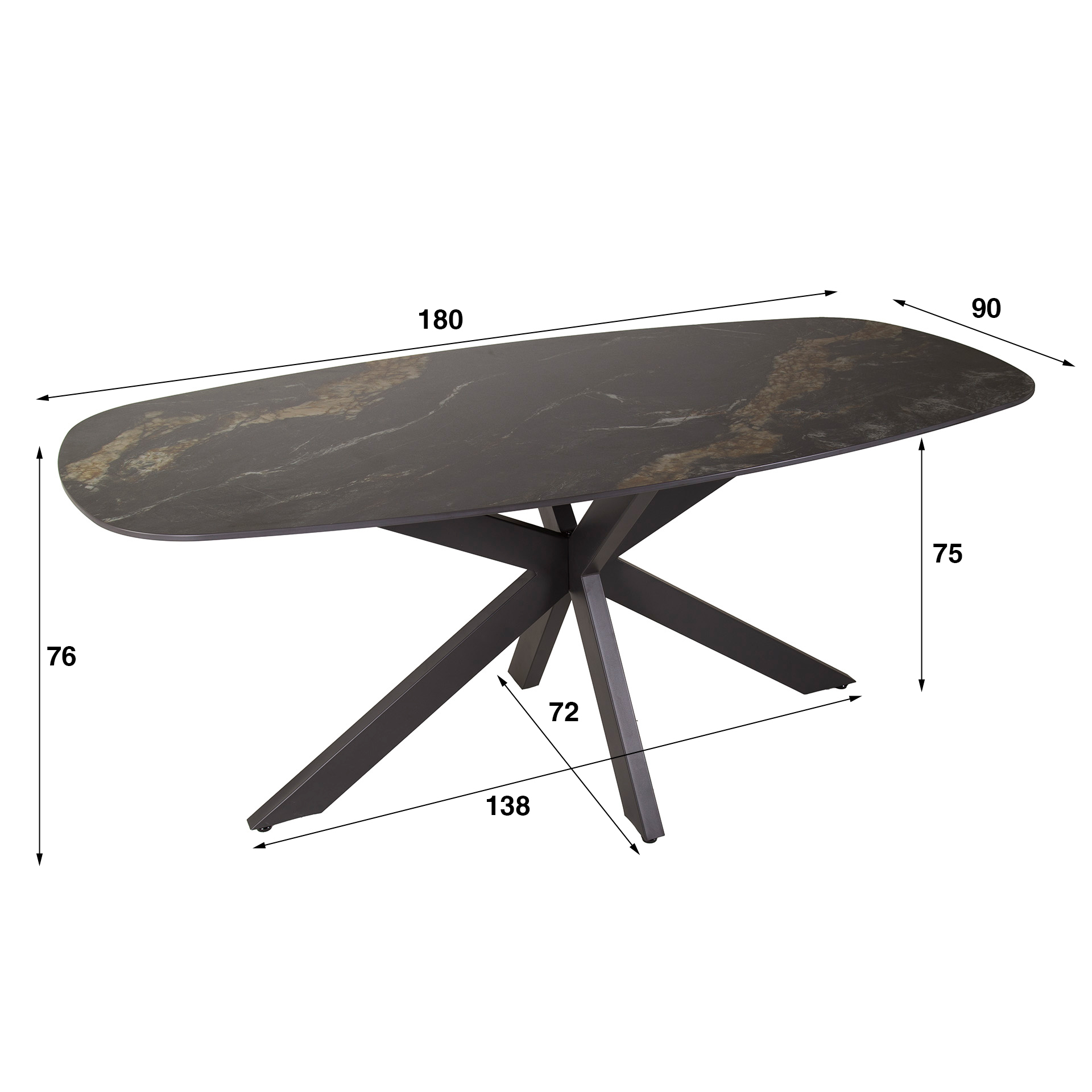 Esstisch Stone Oval Keramik Marmor Schwarz/Braun 180